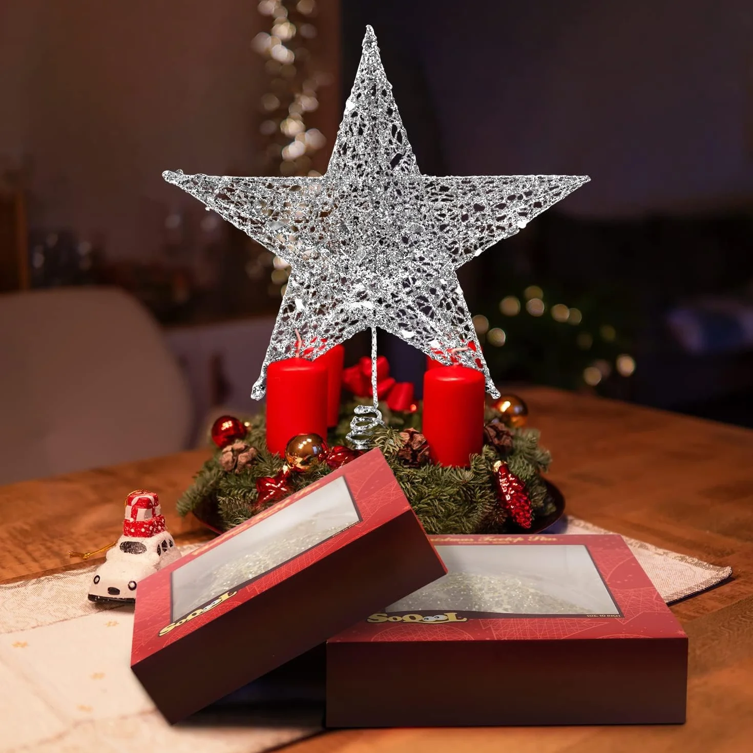Estrella Plateada para Árbol de Navidad 25 cm - Topper Decorativo 2024 Nuevo Modelo