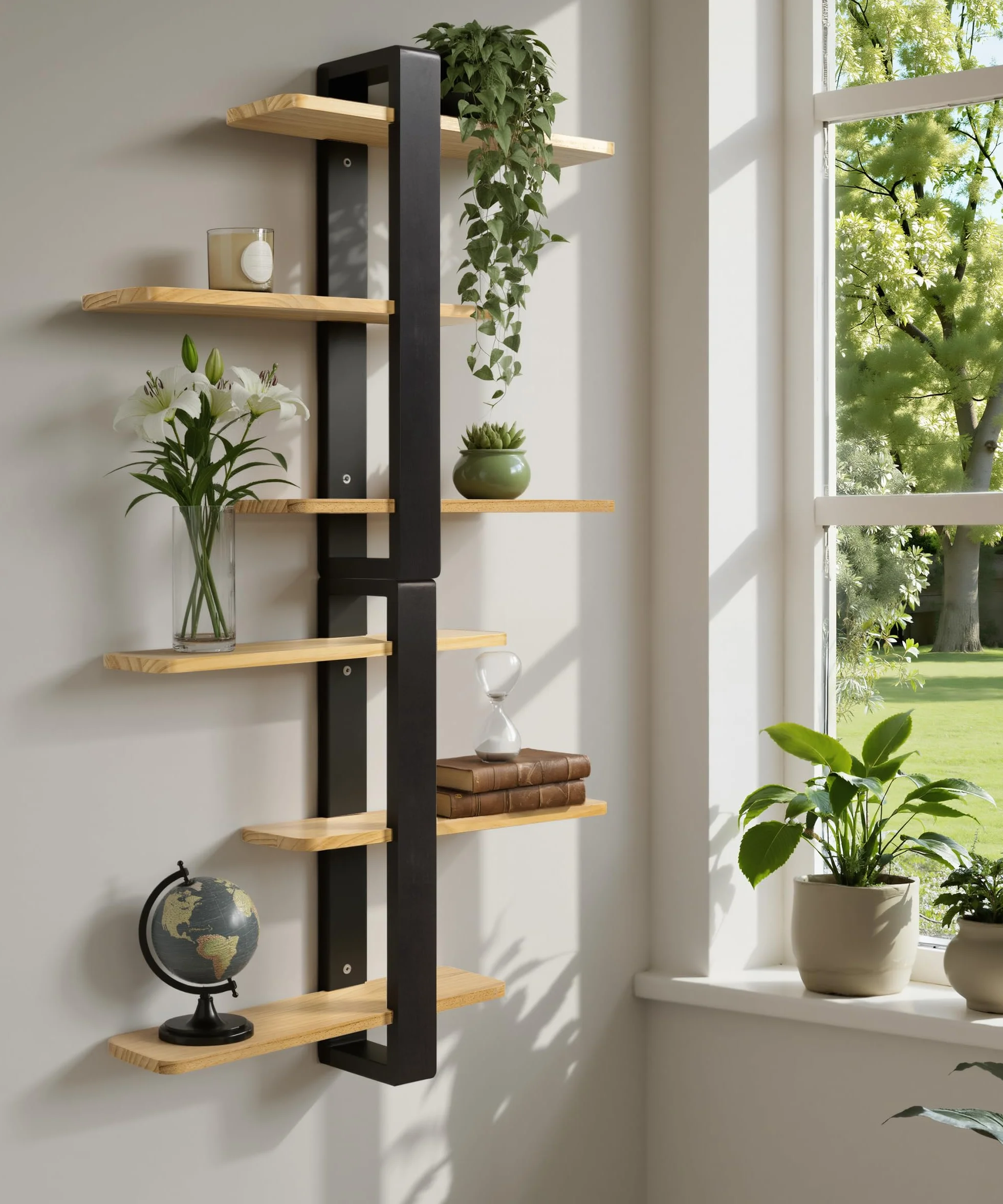 SUMGAR Estantería de Pared 3 Niveles Pino Macizo 50 cm Negro y Madera
