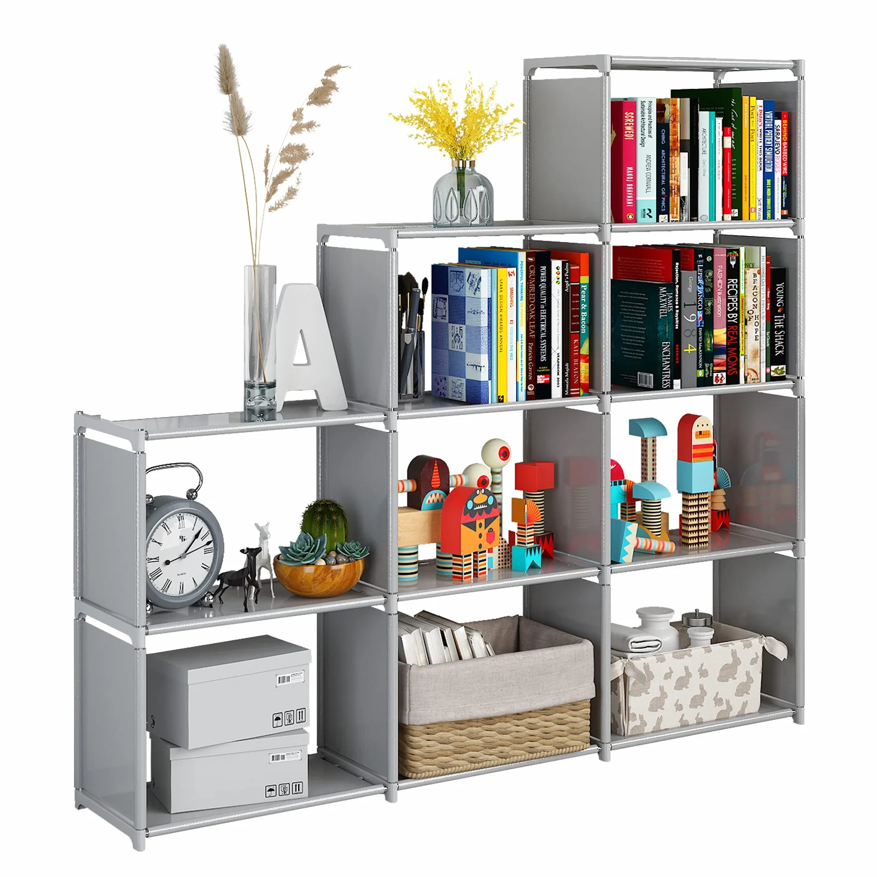 JIUYOTREE Organizador de Almacenamiento de Armario 9 Cubos Modulares Estantería Duradera Gran Capacidad Gris