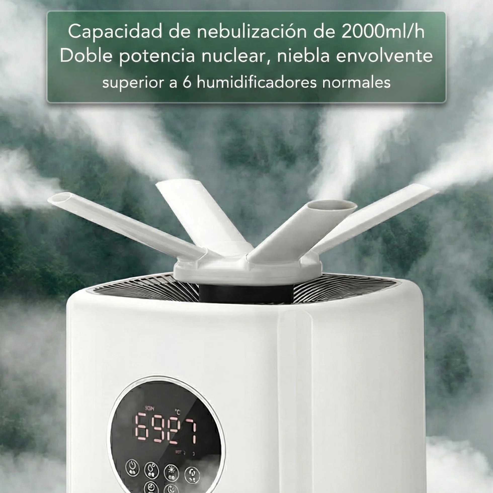 LUMS Humidificador industrial 21L 1000 ft² ultrasónico niebla fría doble boquilla 360° control de humedad