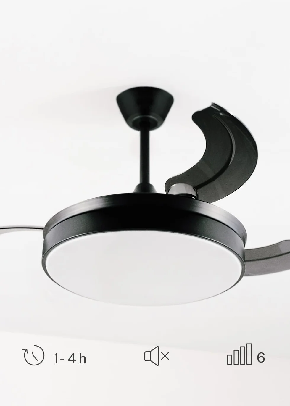 CREATE / WIND CLEAR S/Ventilador de techo con luz negro con mando / 40W, Ø91 cm, temporizador, 6 velocidades, aspas retráctiles, 3 temperaturas de luz, función verano-invierno