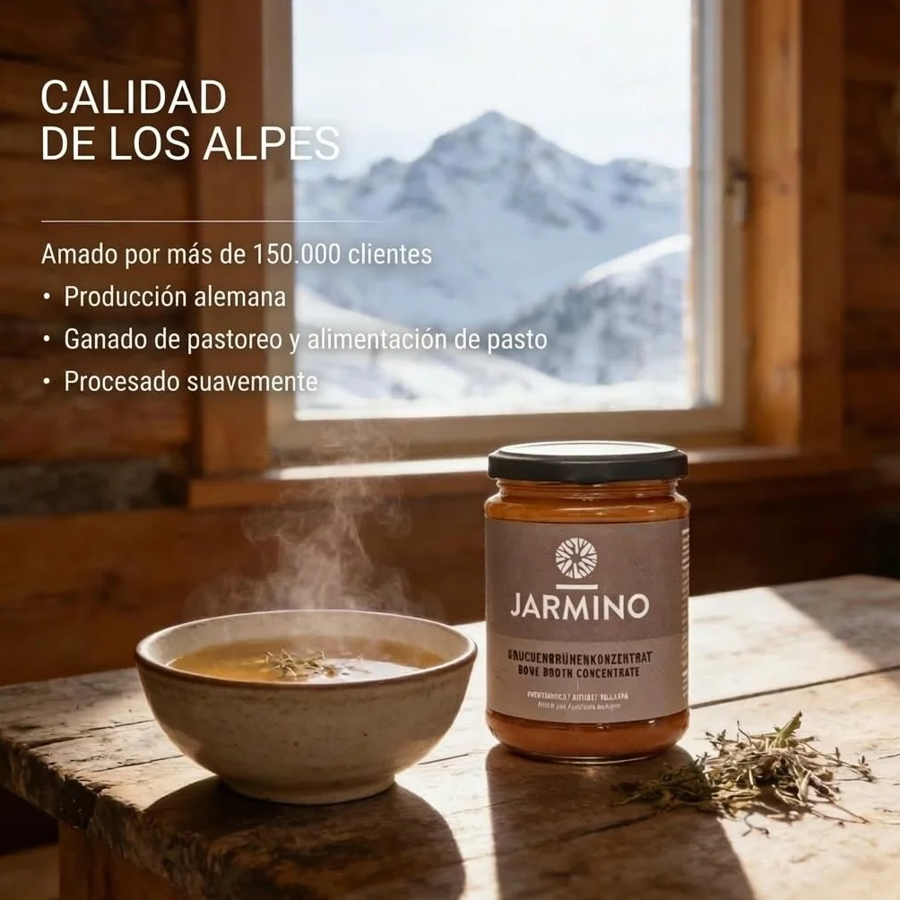 JARMINO Caldo de Huesos Orgánico Concentrado, Bone Broth de Res de Pastoreo, Colágeno Tipos 1 2 3, Keto Paleo AIP, 220 g