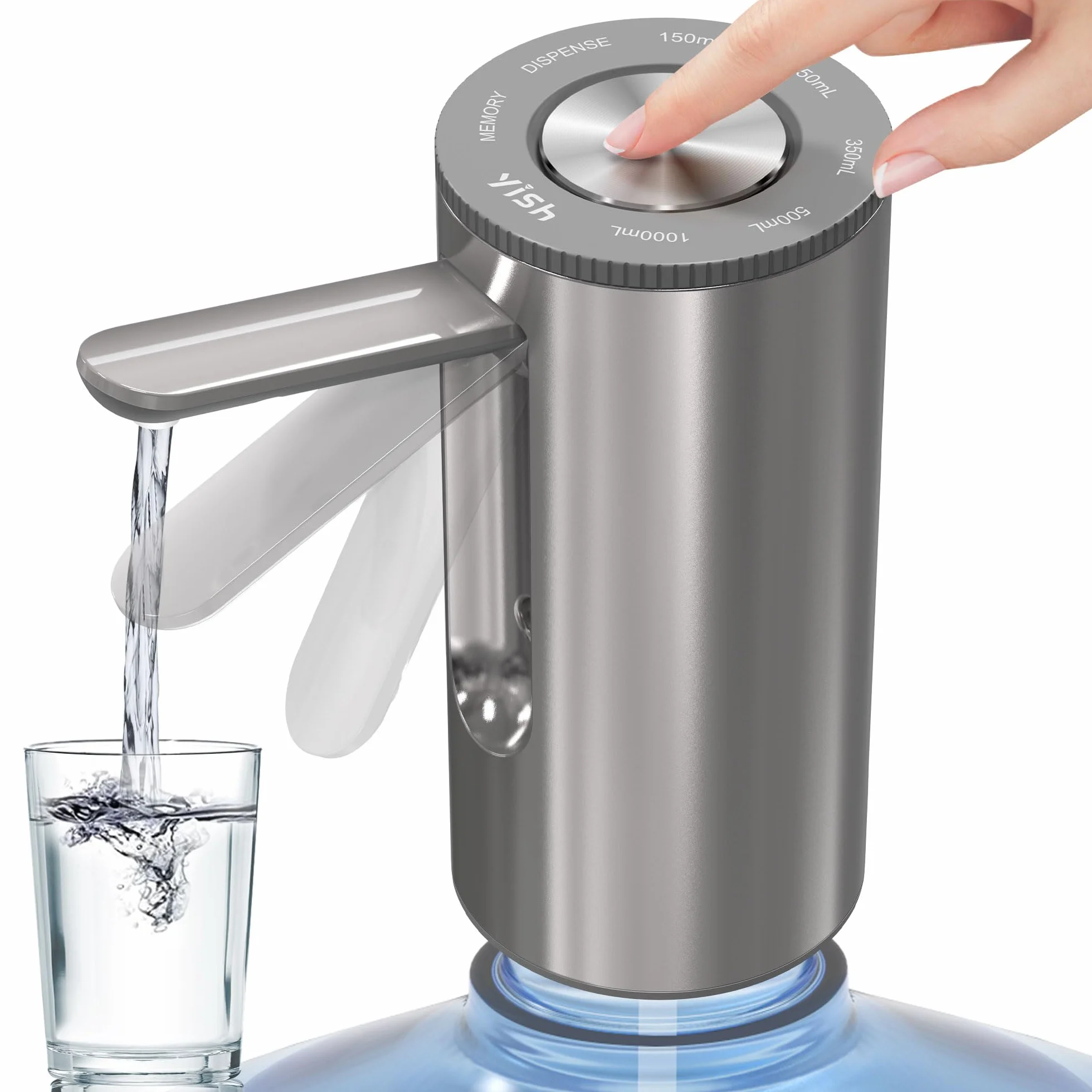 YISH Dispensador de Agua Electrico：Dosificador de Agua Portable de 3.8-18.9 litros, Dispensador para Botellas Recargable por Tipo C, Bomba Agua Garrafa para el Hogar, Camping, Oficina