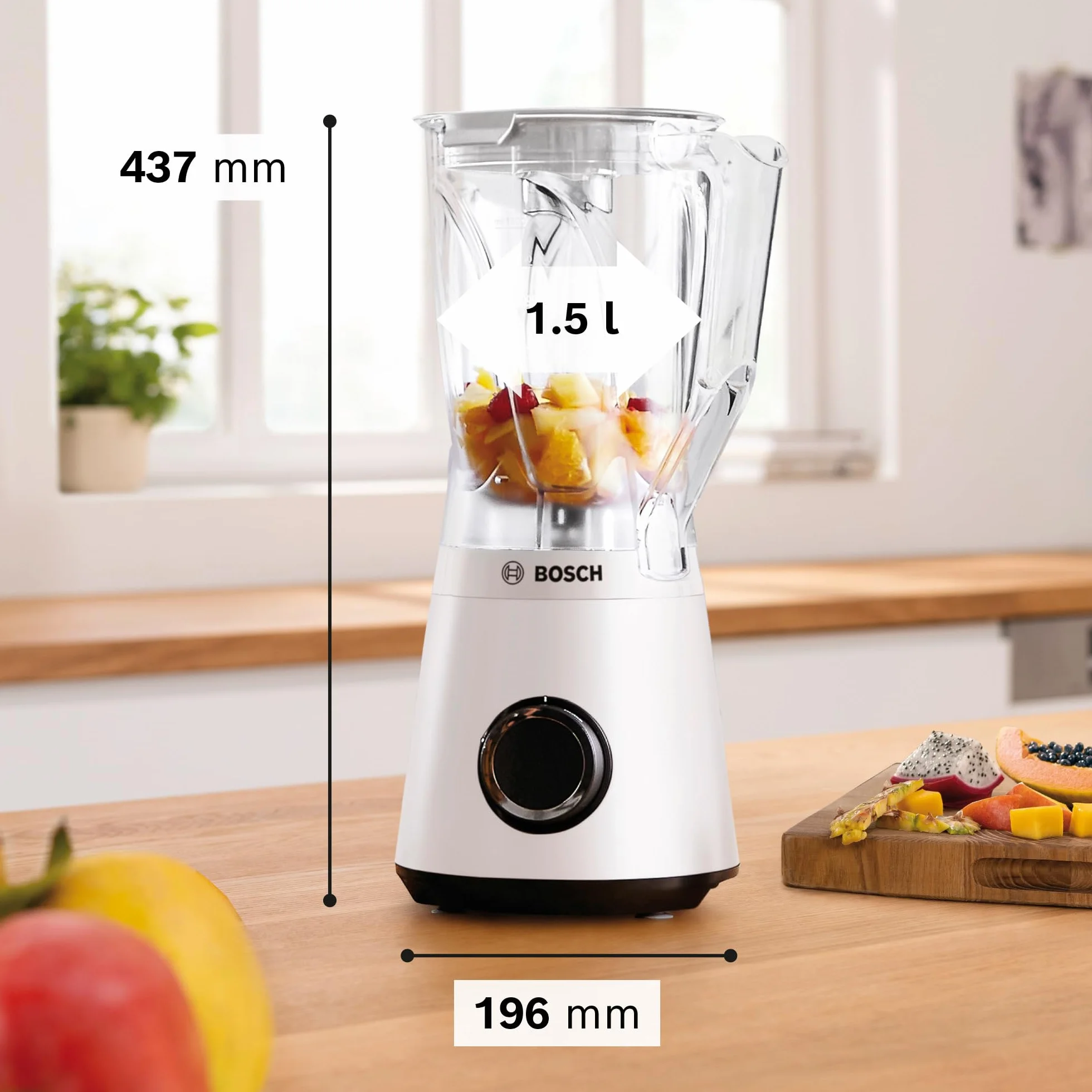 Bosch - Batidora de vaso, VitaPower, Serie 4, 1200W, Jarra Tritán, Botella ToGo, Blanco, MMB6141W
