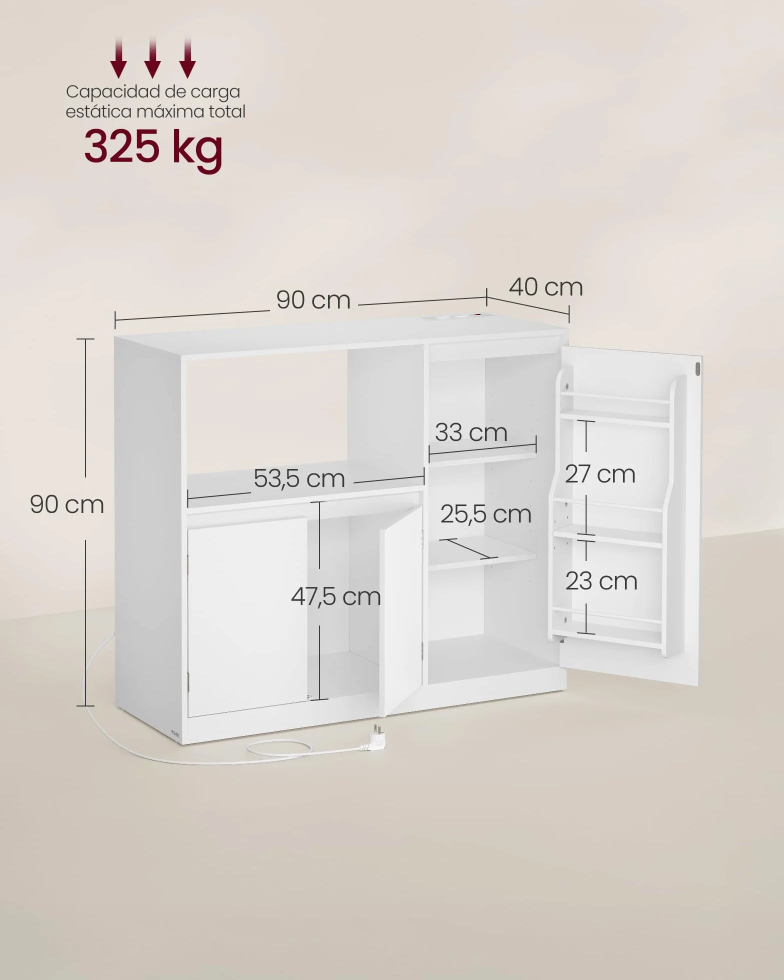 VASAGLE Kailyn Colección - Aparador de Cocina, Mueble de Almacenaje, Aparador Vajillero con Encimera, Estante para Microondas, 1 Compartimento, 3 Puertas, Estantes Regulables, Blanco Nube BBK373WB01