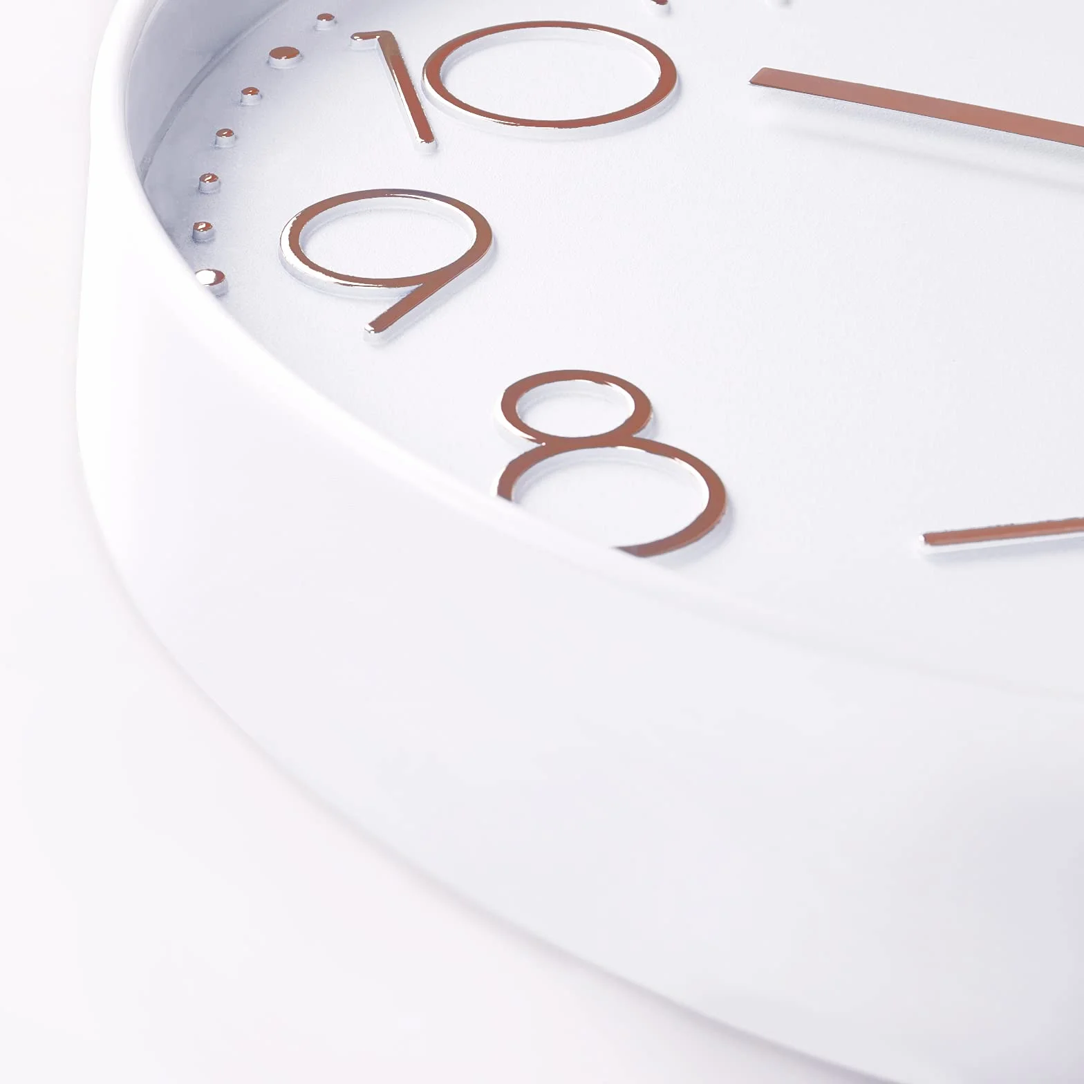 Lafocuse Reloj de Pared 30cm Blanco Silencioso Oro Rosa Números 3D Moderno