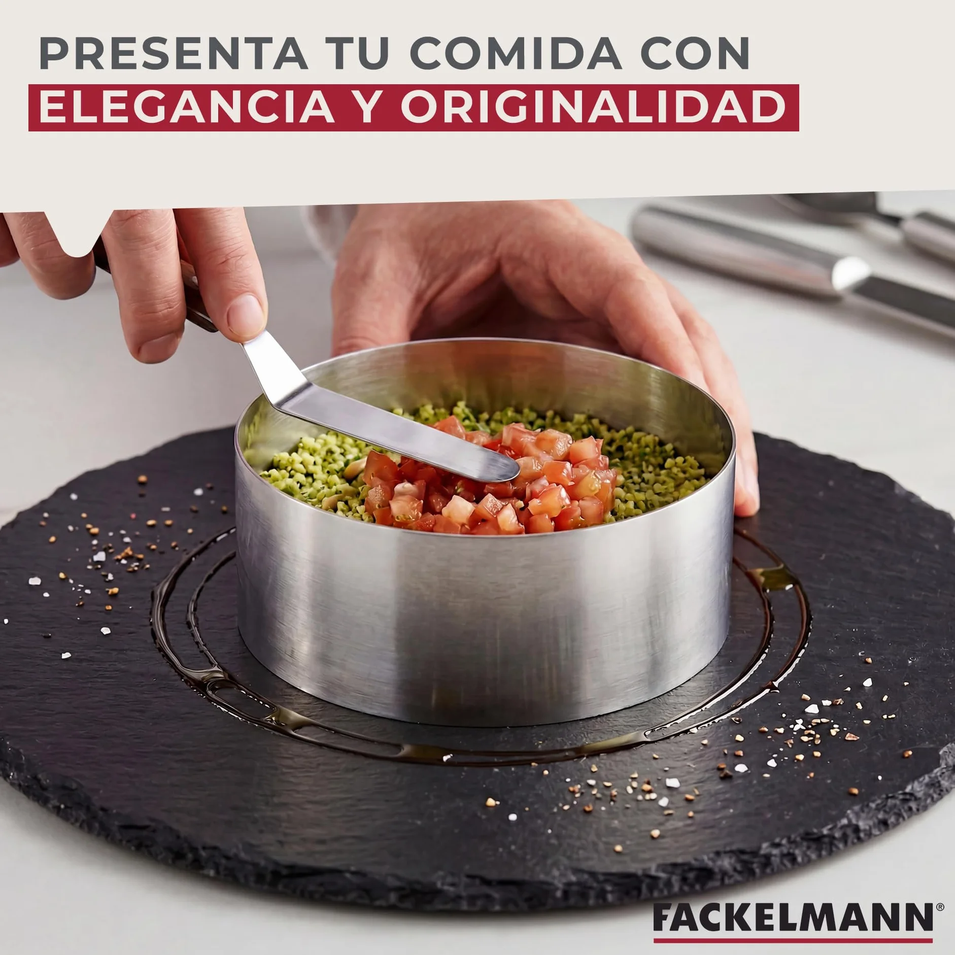 Fackelmann 6 Aros de Cocina, Moldes para Emplatar y dar forma a los alimentos, Diferentes tamaños, Acero Inoxidable, Color Gris, 5-6-7-8-10-12 x 4.5 cm, 6 Uds