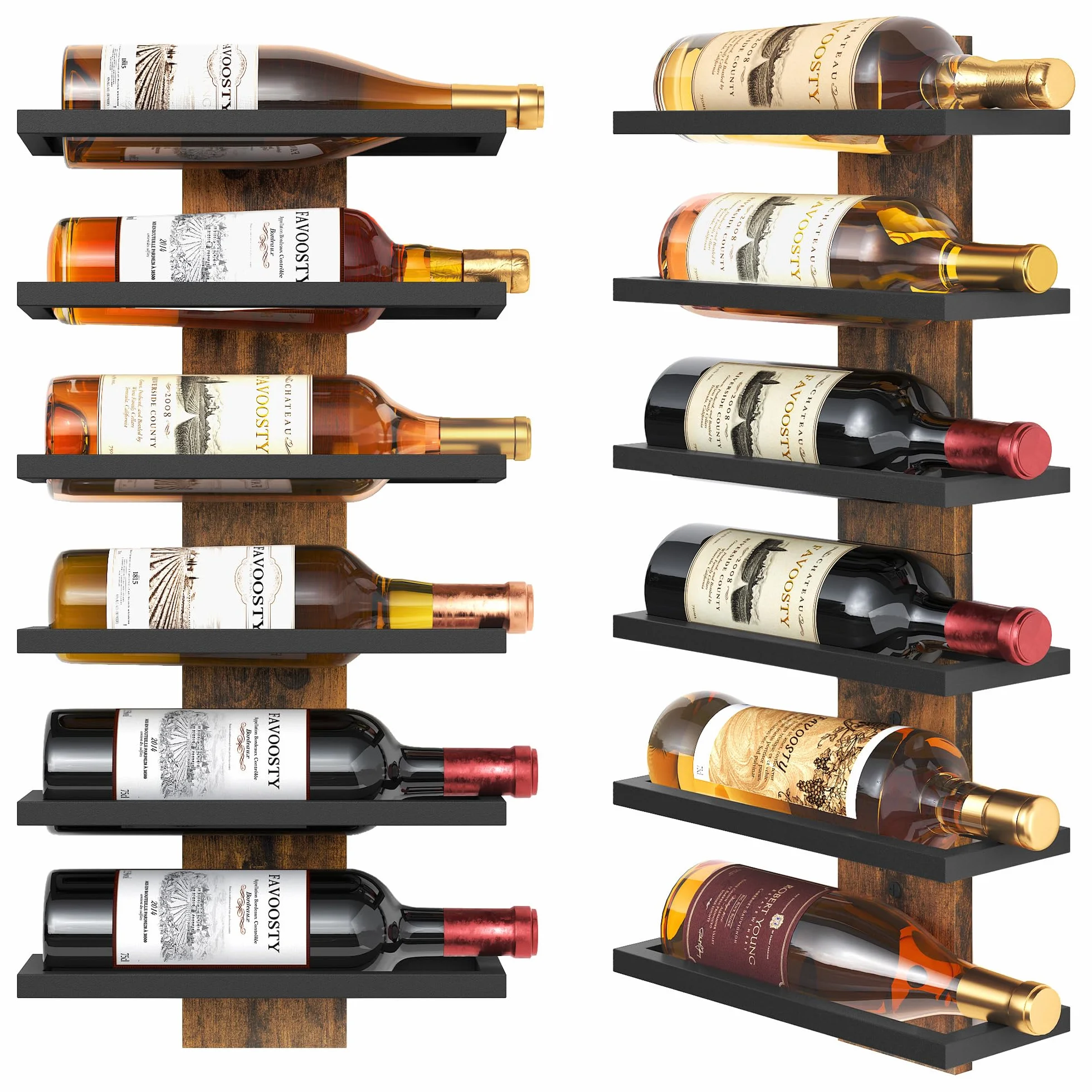 FAVOOSTY Botellero Pared 1 Set, Botellero Vertical, Estante para Botellas con 6 Niveles, 6 Botellas de Vino, Soporte para Botellas, Estante de Metal para Botellas de Vino, para Comedor, Bodega, Negro