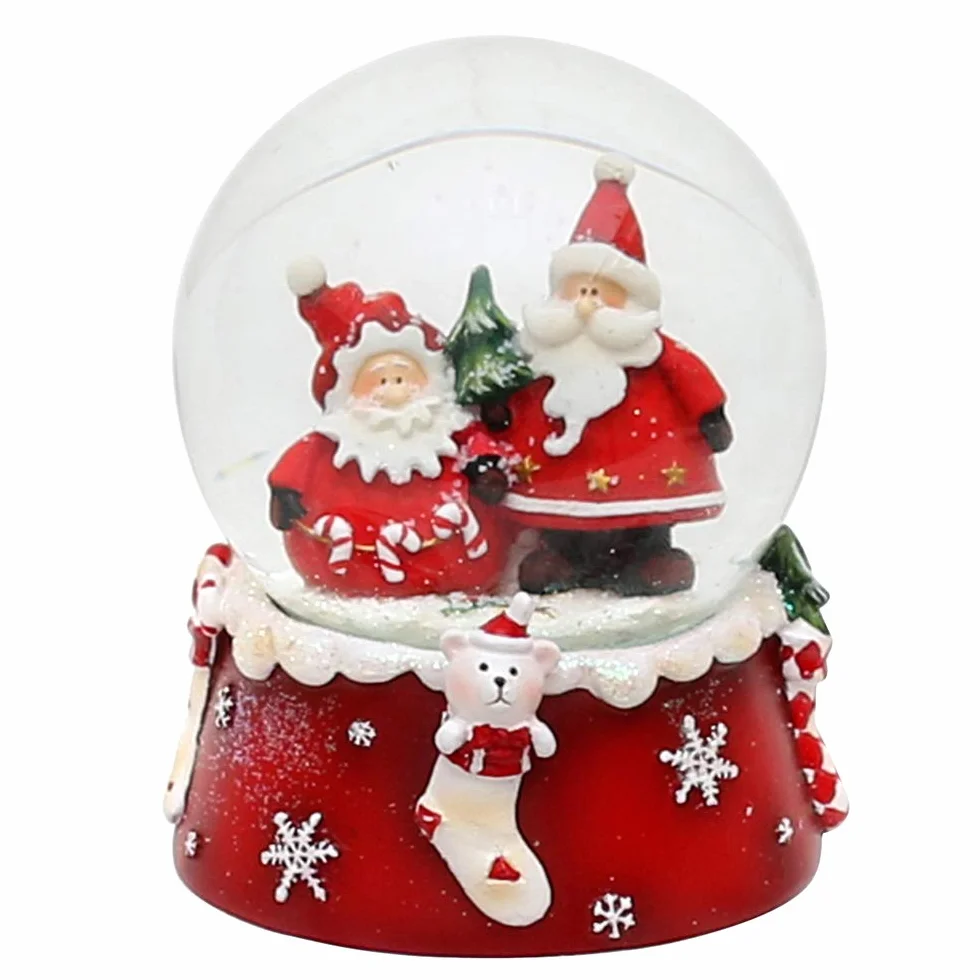 Dekohelden24 501065-WM Bola de Nieve de dúo de Papá Noel, Color Rojo y Blanco, Dimensiones (Alto x Ancho x diámetro) de la Bola: Aprox. 8,5 x 7 cm x 6,5 cm