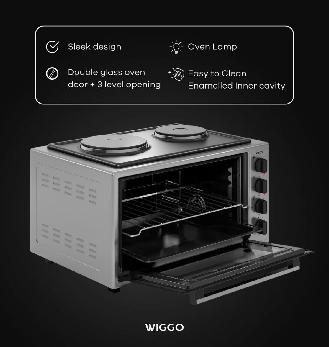 Wiggo Minihorno con placa de cocción 2000 W 45 litros 6 en 1 funciones gris
