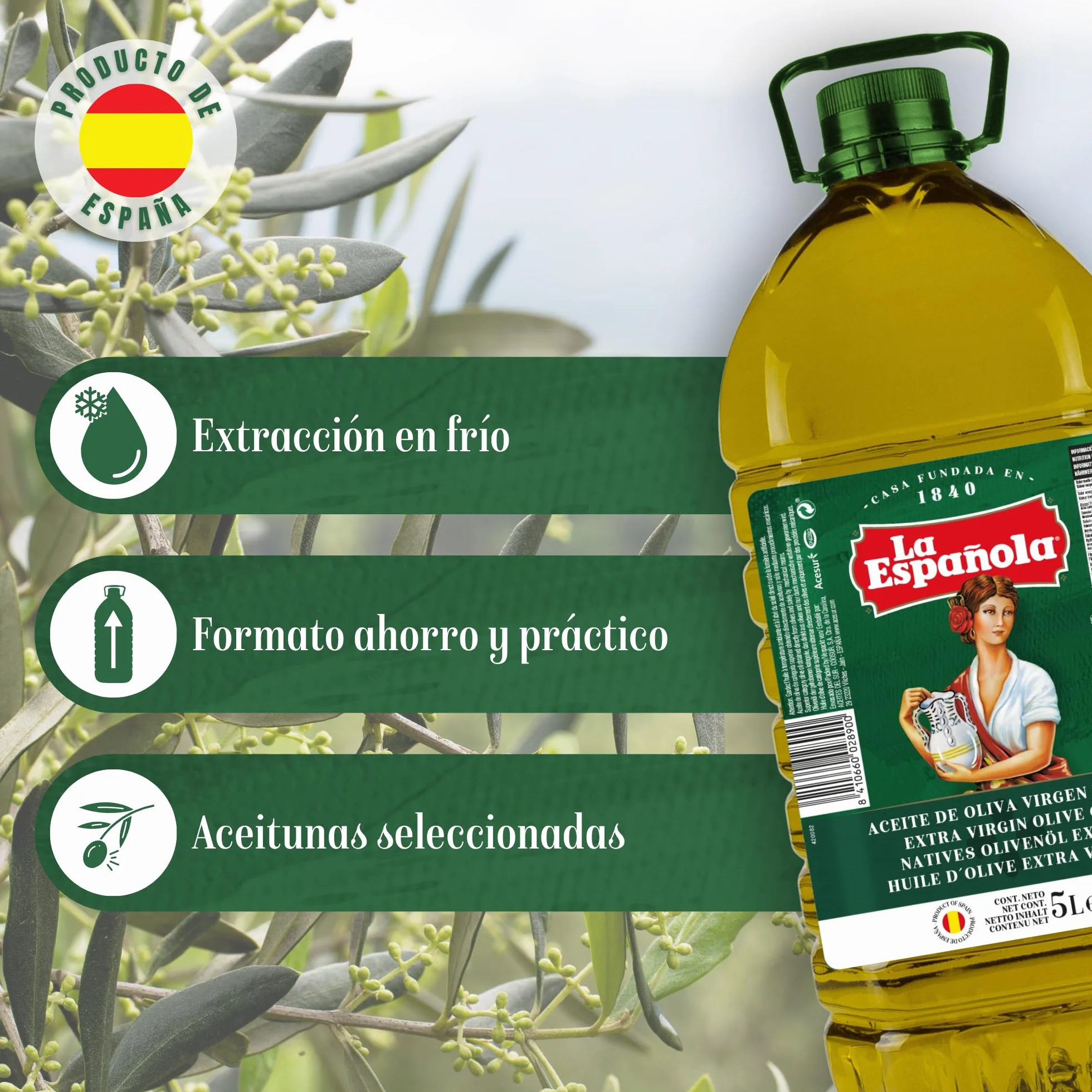 LA ESPAÑOLA Aceite de Oliva Virgen Extra Garrafa 5L AOVE Sabor Equilibrado