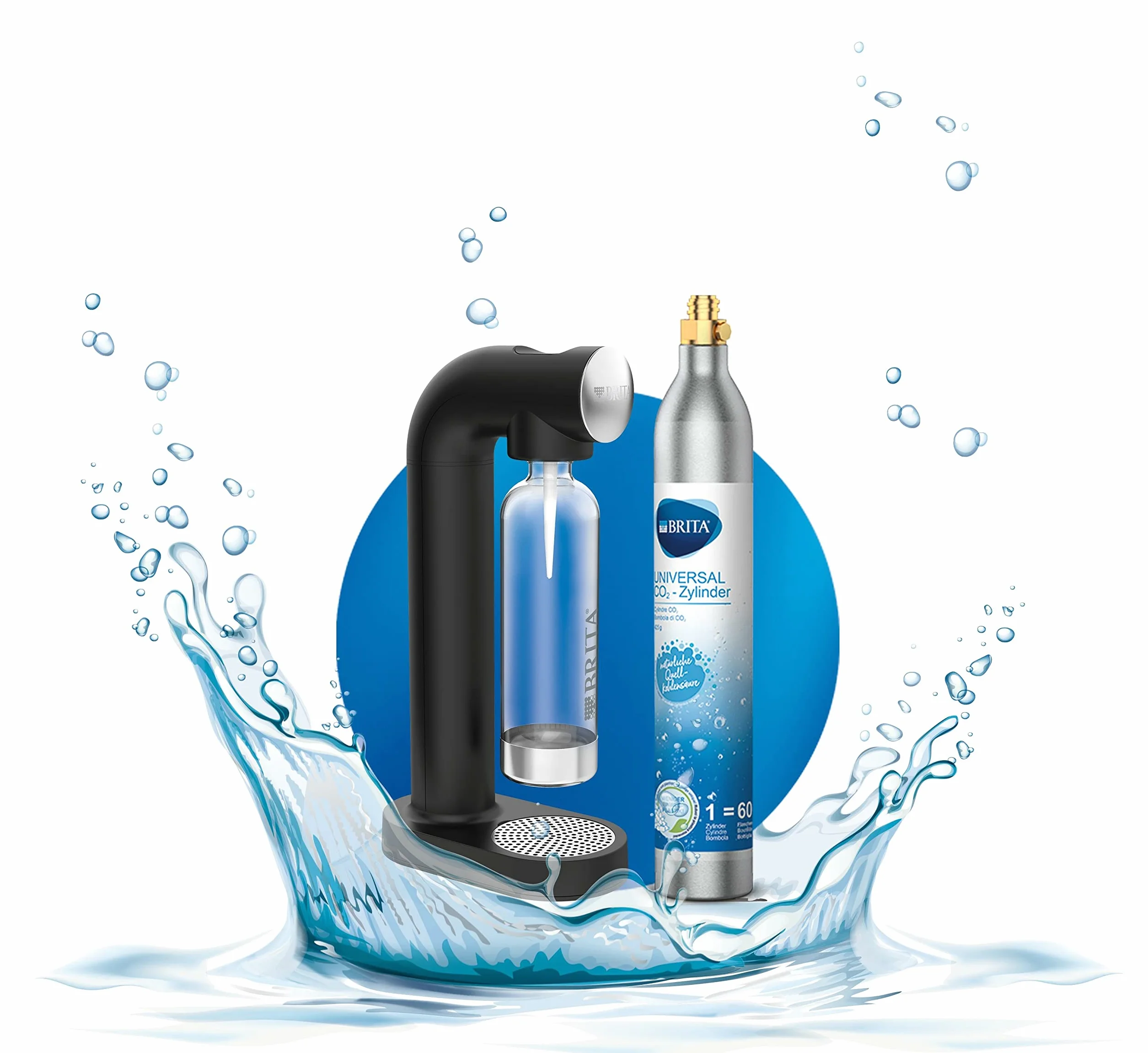 BRITA sodaONE Aireador de agua gas chispeante Negro con cilindro CO2 botella PET sin BPA