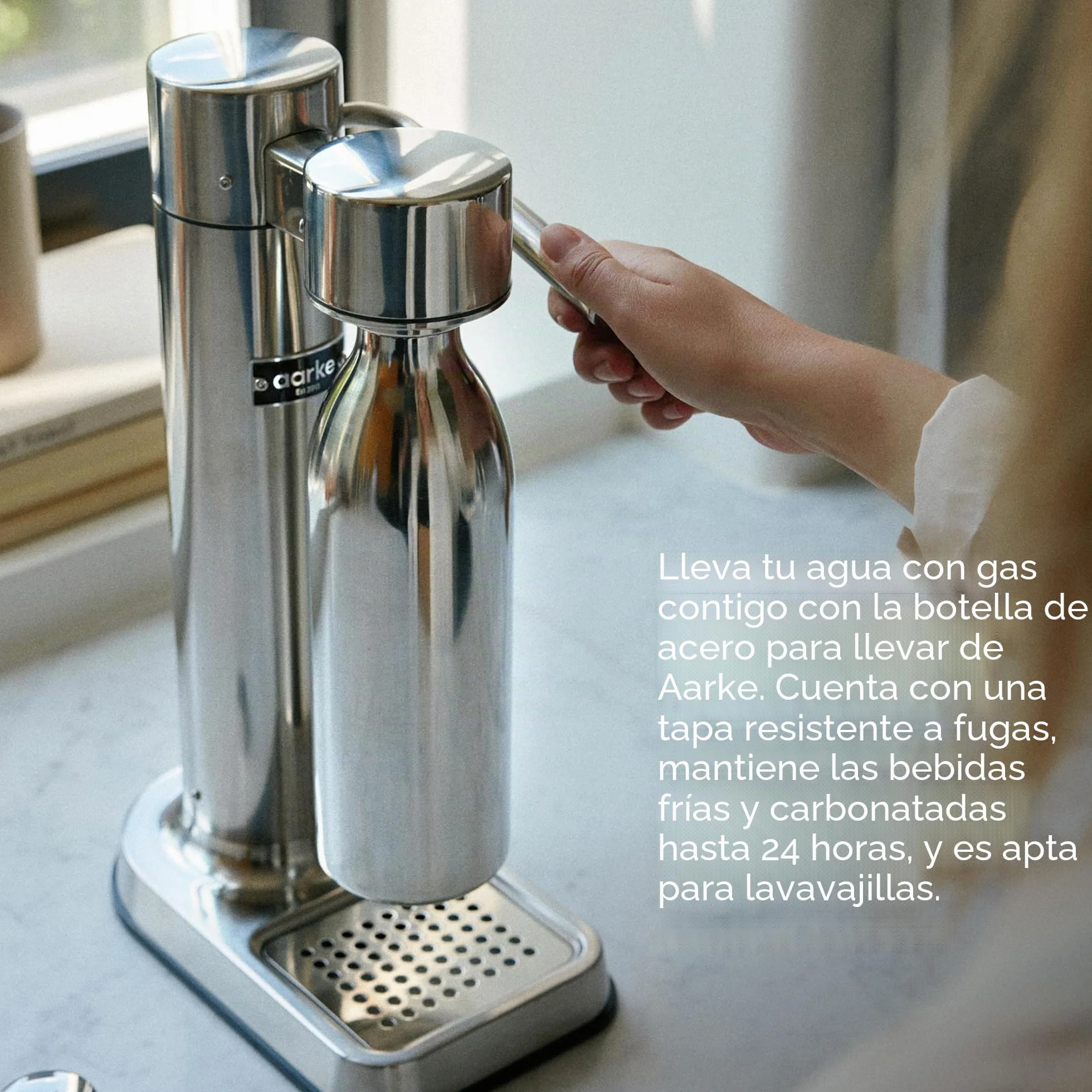 Aarke Carbonator 3, Máquina para hacer Agua con Gas en Acero Inoxidable con Botella 800ml