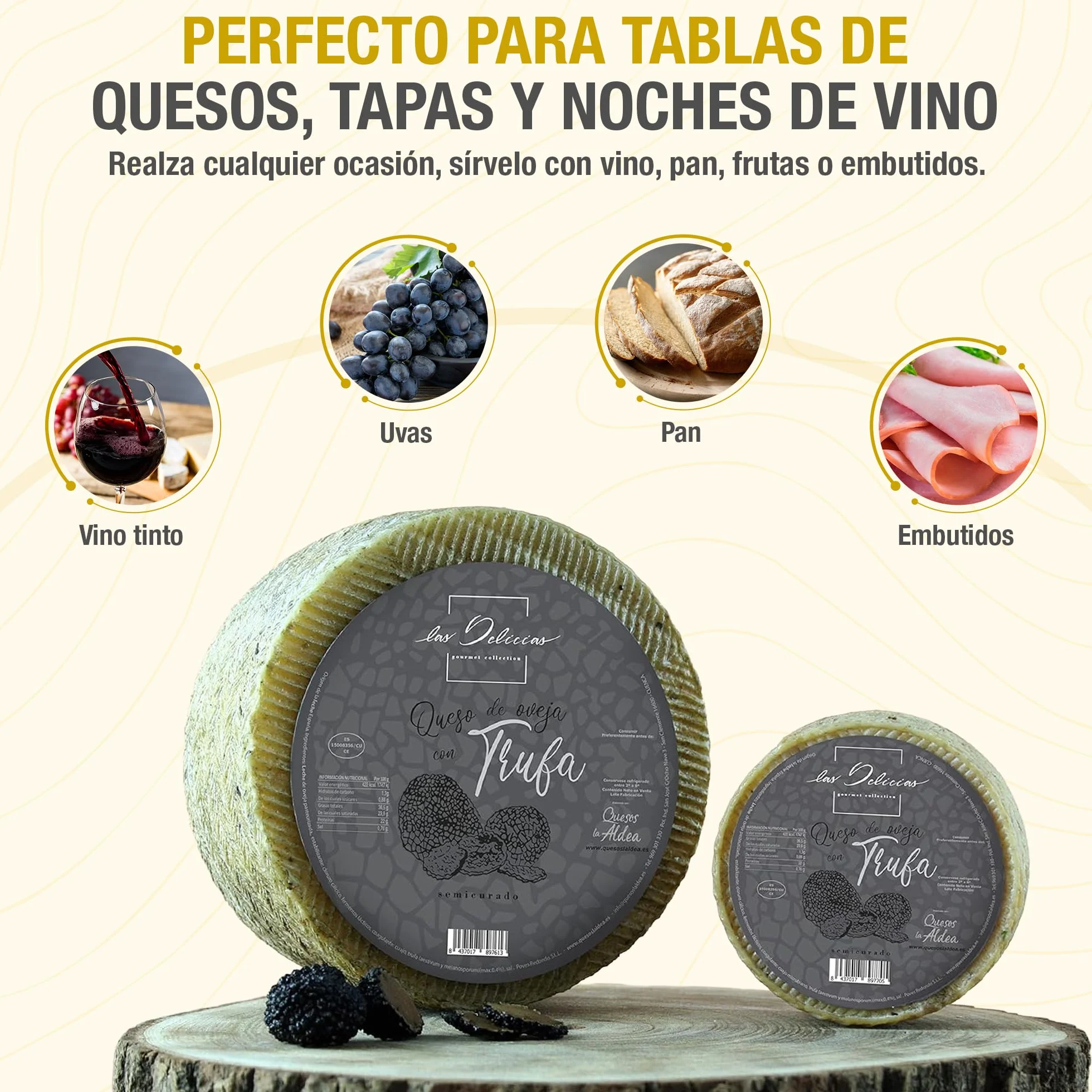 Queso Artesano de Oveja Semicurado con Trufa 0.75 kg Lote Gourmet para Regalo