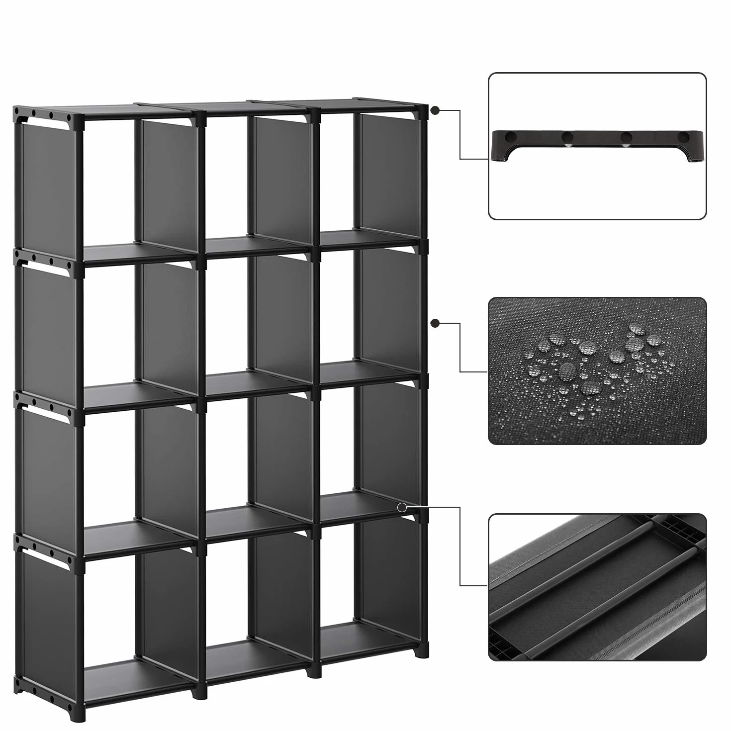 SONGMICS Estantería Modular 12 Cubos, Librería Abierta, Armario Almacenaje Negro LSN12BK