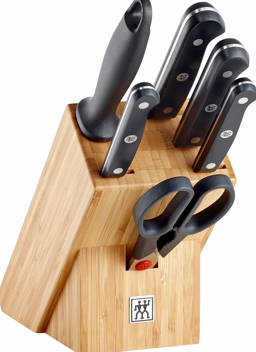 ZWILLING Gourmet Set de Cuchillos, 7 Piezas (Cuchillos, Chaira, Tijeras y Bloque), Acero Inoxidable, Mango Ergonómico, Negro -Fabricado en Alemania