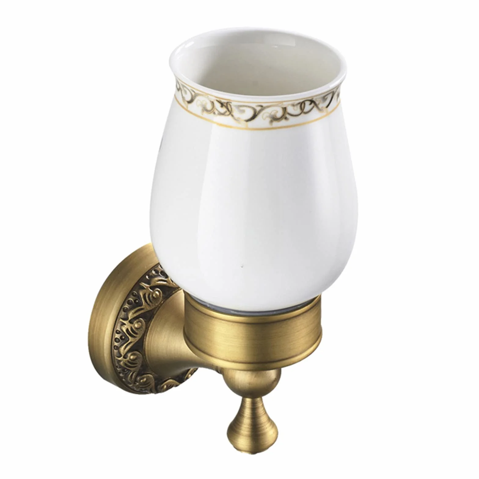 Soporte para Cepillos De Dientes, Soporte para Cepillos De Dientes De Latón Antiguo con Taza De Cerámica, Soporte para Cepillos De Dientes Montado En La Pared con Base De Flores Impresas
