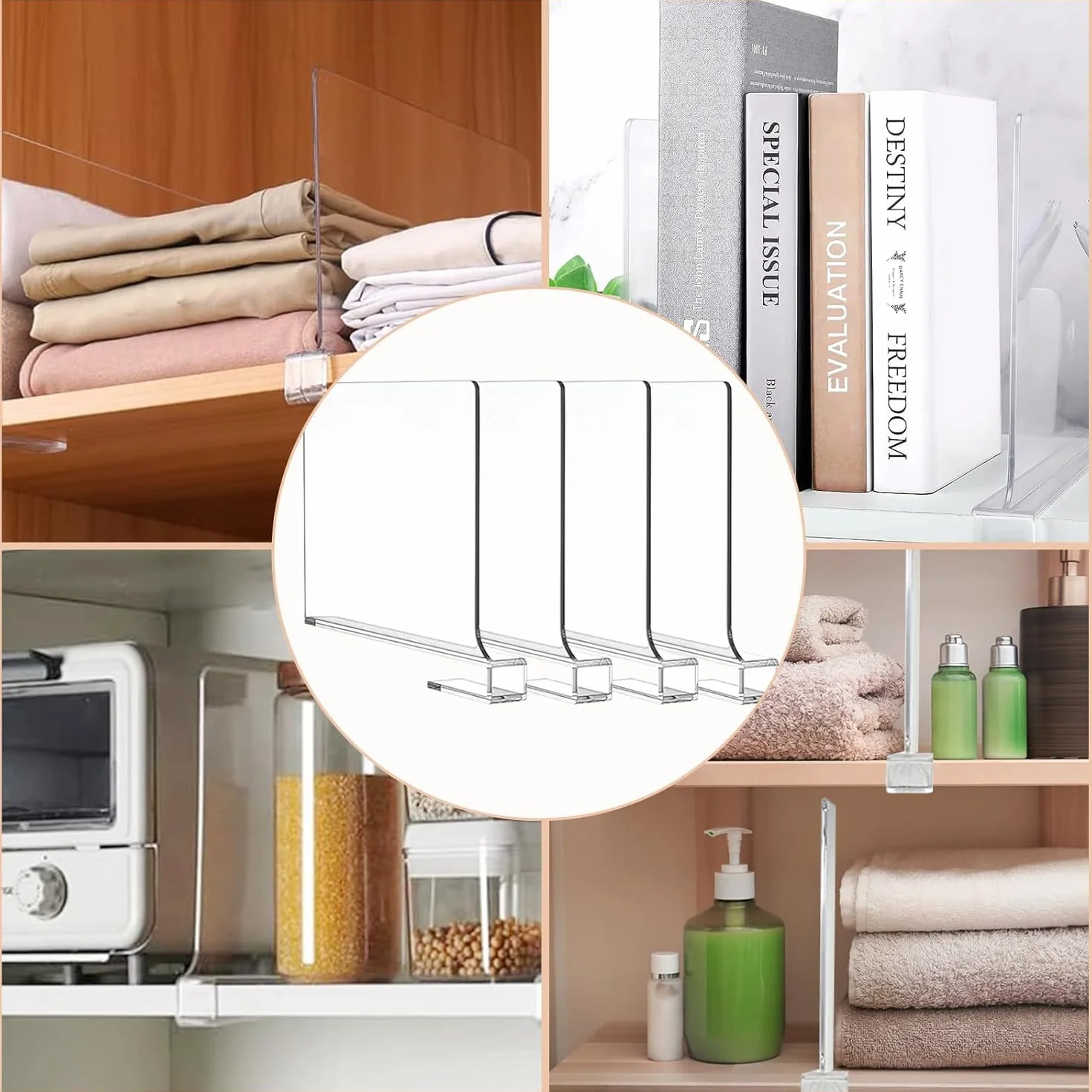 8 Piezas Separadores de Bolsos para Armarios, 30 x 20 cm Baldas Armario Interior, Acrílico Transparente Separador Estanteria,para Dormitorio, Cocina, Armarios y Organización