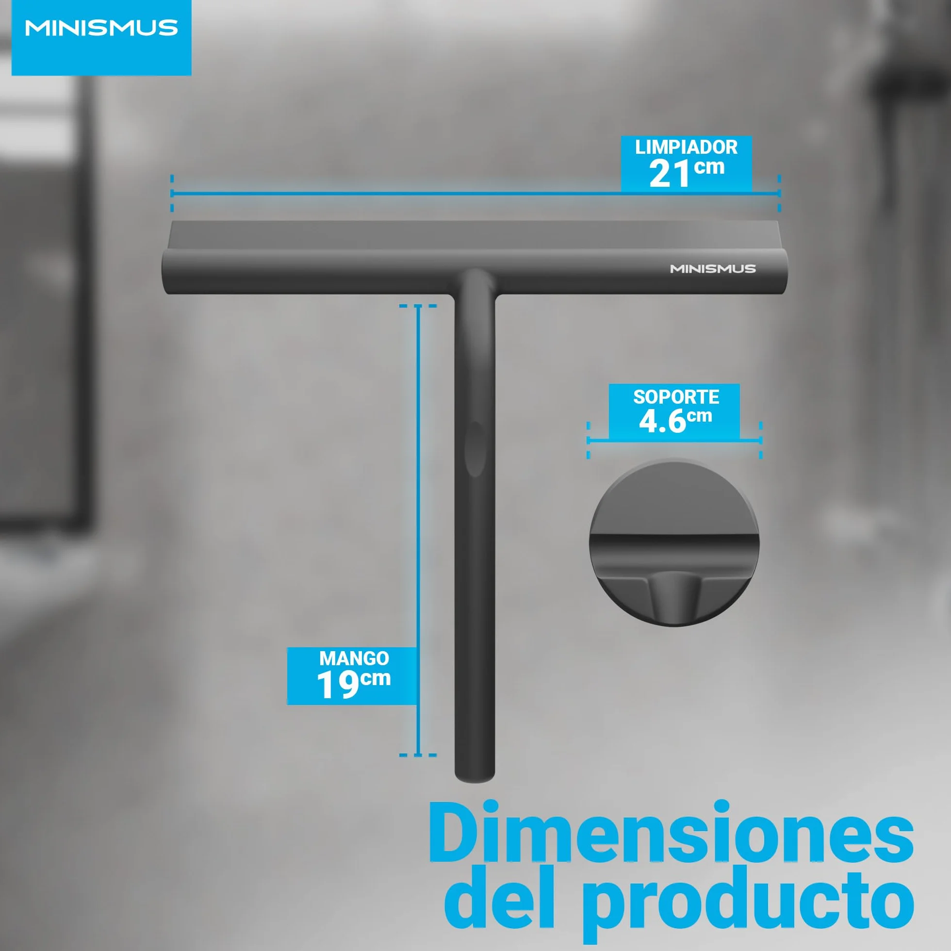 Limpiacristales para Ducha 21 cm Negro Incluye Soporte magnético sin taladrar Autoadhesivo