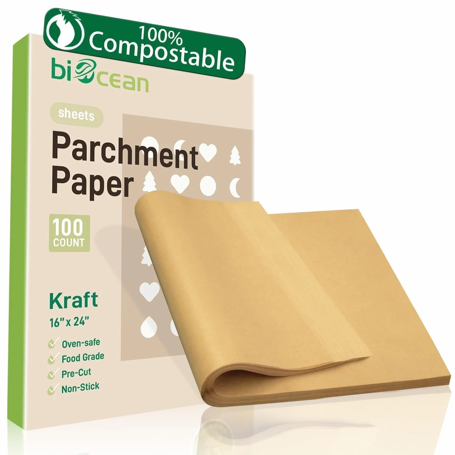 100 hojas de papel pergamino sin blanquear de 16 x 24 pulgadas, precortadas, resistentes, planas, suministros para hornear, papel antiadherente, papel de cocina no tóxico para freidora de