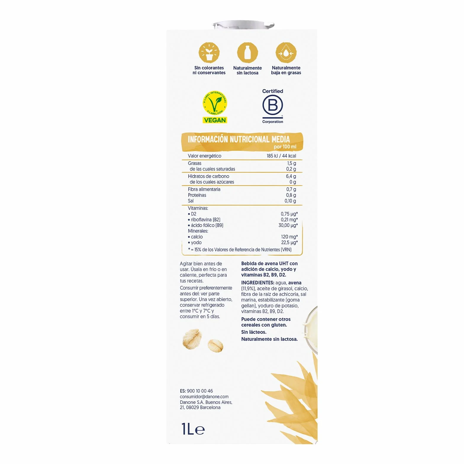 Alpro Bebida Vegetal de Avena sin Azúcar - Pack de 6 x 1L
