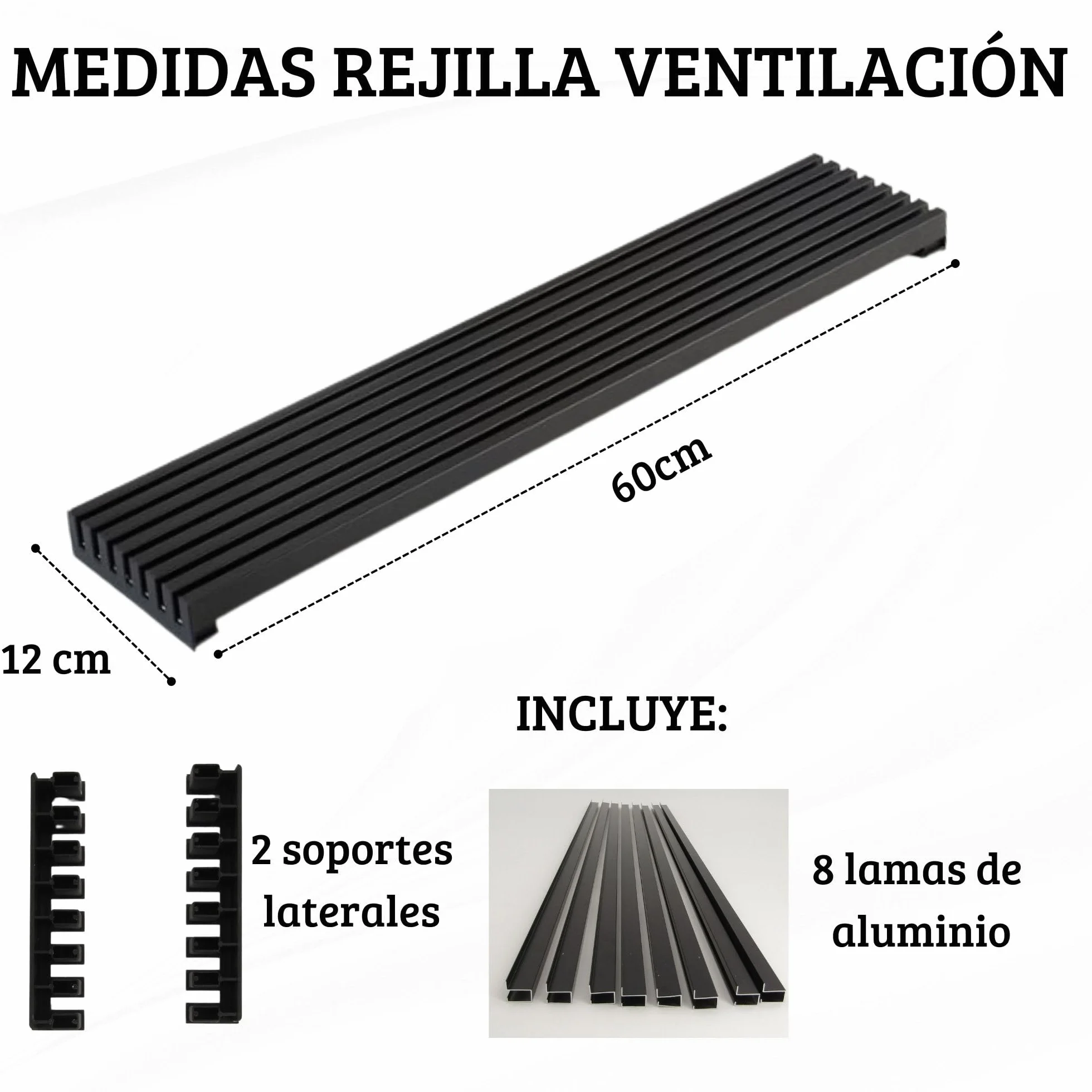 AZERODESIGN- Rejilla Horno- Rejilla Ventilacion- Rejilla ventilacion horno- Rejilla ventilacion frigorífico- Color Negro- 8 Lamas de Aluminio de 60 cm