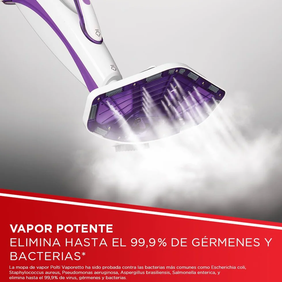 Polti Vaporetto SV440 Doble Mopa a Vapor 2 en 1 1500 W Calentamiento 15 s 11 Accesorios Blanco/Morado