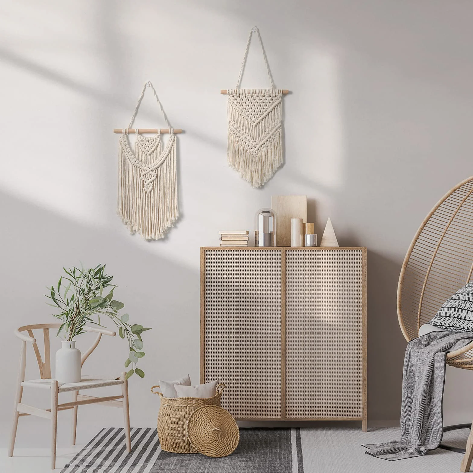 LOMOHOO 2 Piezas Tapices de Macramé para Colgar en la Pared Pequeños Tapices Tejidos Arte de Pared Decorativo - Ideales para decoración bohemia del hogar, apartamento, habitación infantil