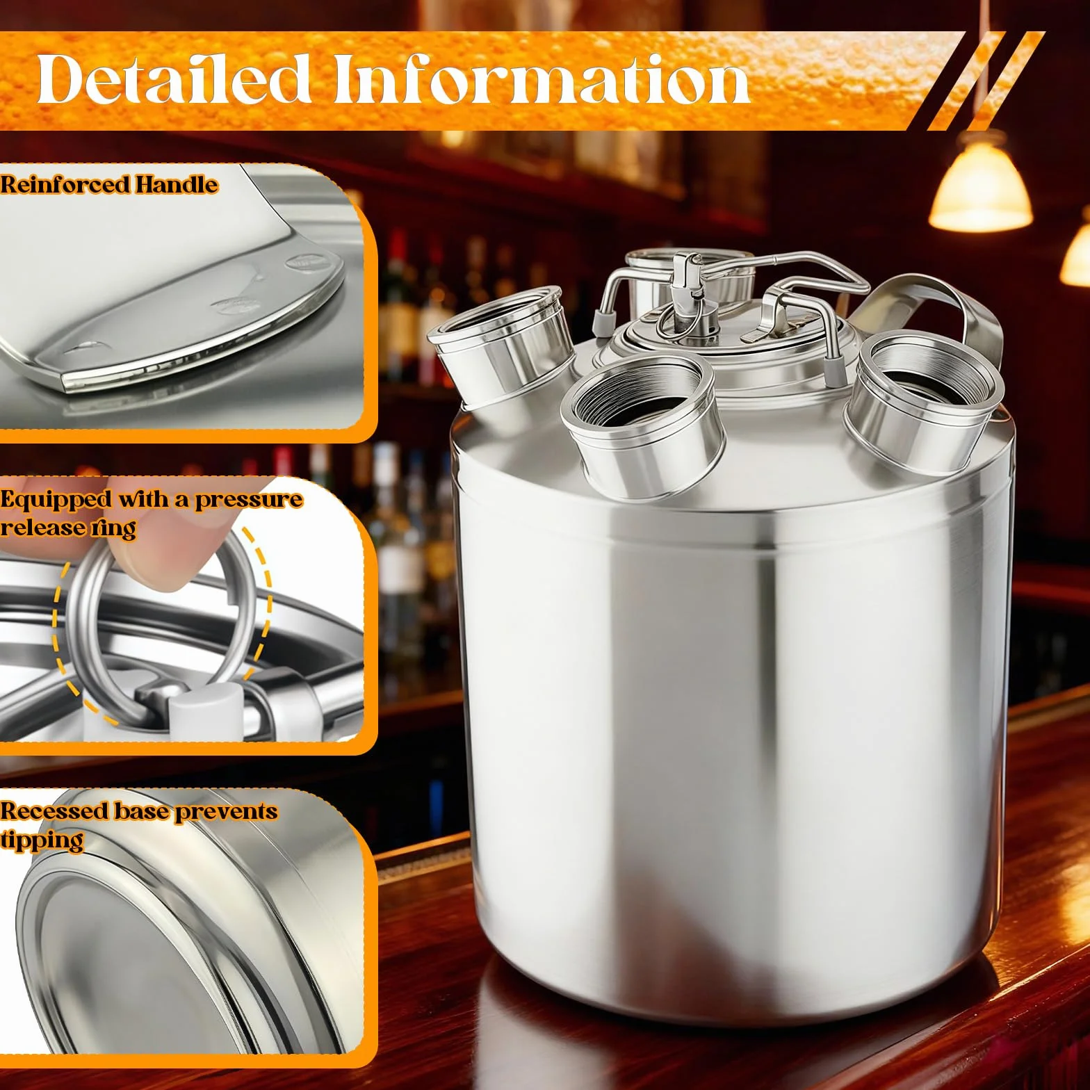 Barril de limpieza de cerveza, 10 L, acero inoxidable, depósito de limpieza de 4 cabezales, incluye pinchos A, S, G, D con tapa de cierre para dispensadores de cerveza, máquinas de té de