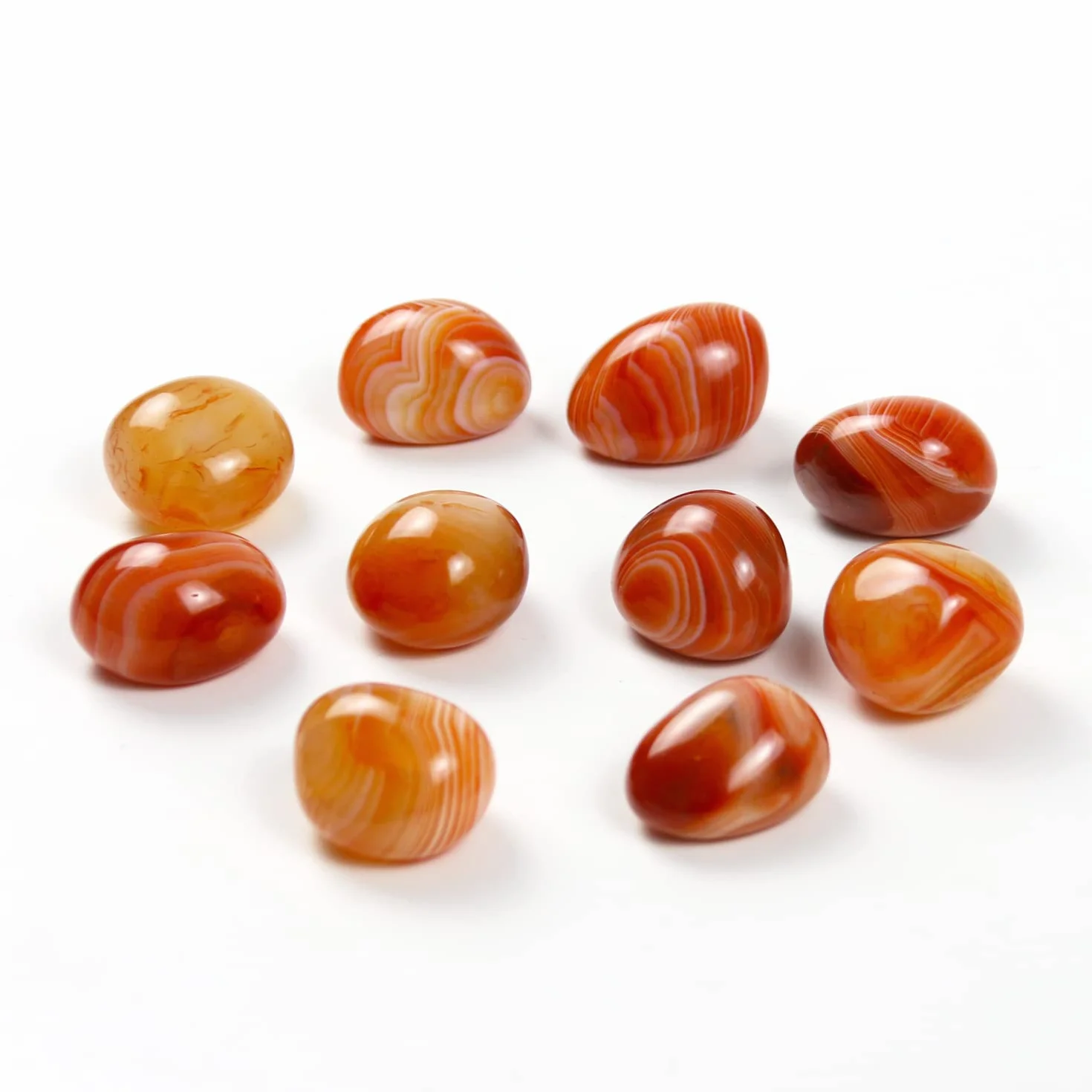Piedras naturales de carneliano pulidas y rodadas, cristales y piedras curativas de cuarzo a granel para wicca, reiki, energía curativa, piedras de chakra, suministros de brujería (10 piezas)