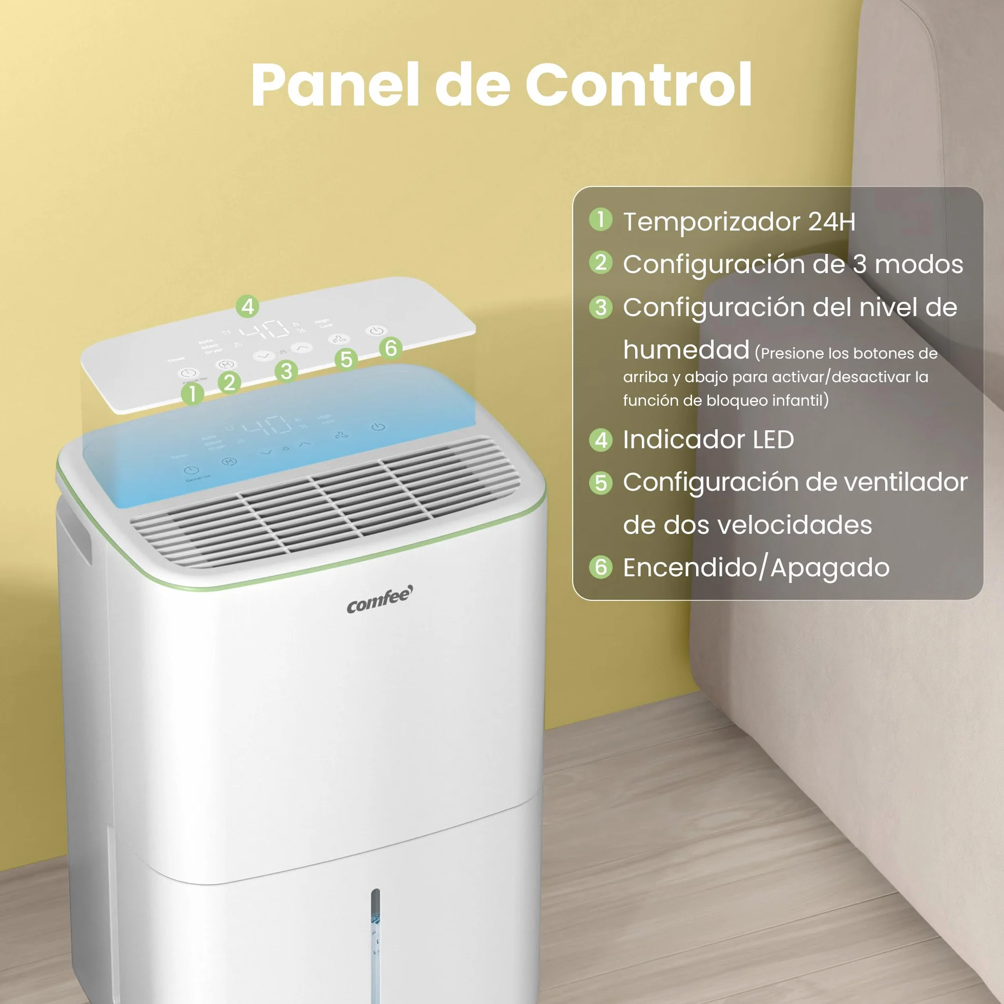 COMFEE' Deshumidificador de Humedad 12-14L Silencioso | Modo Secado de Ropa y AUTO - Deshumificador Compacto y de Bajo Consumo con Drenaje Dual | Ideal en habitaciones hasta 35m2/110m3 - Aqua Dry 2026