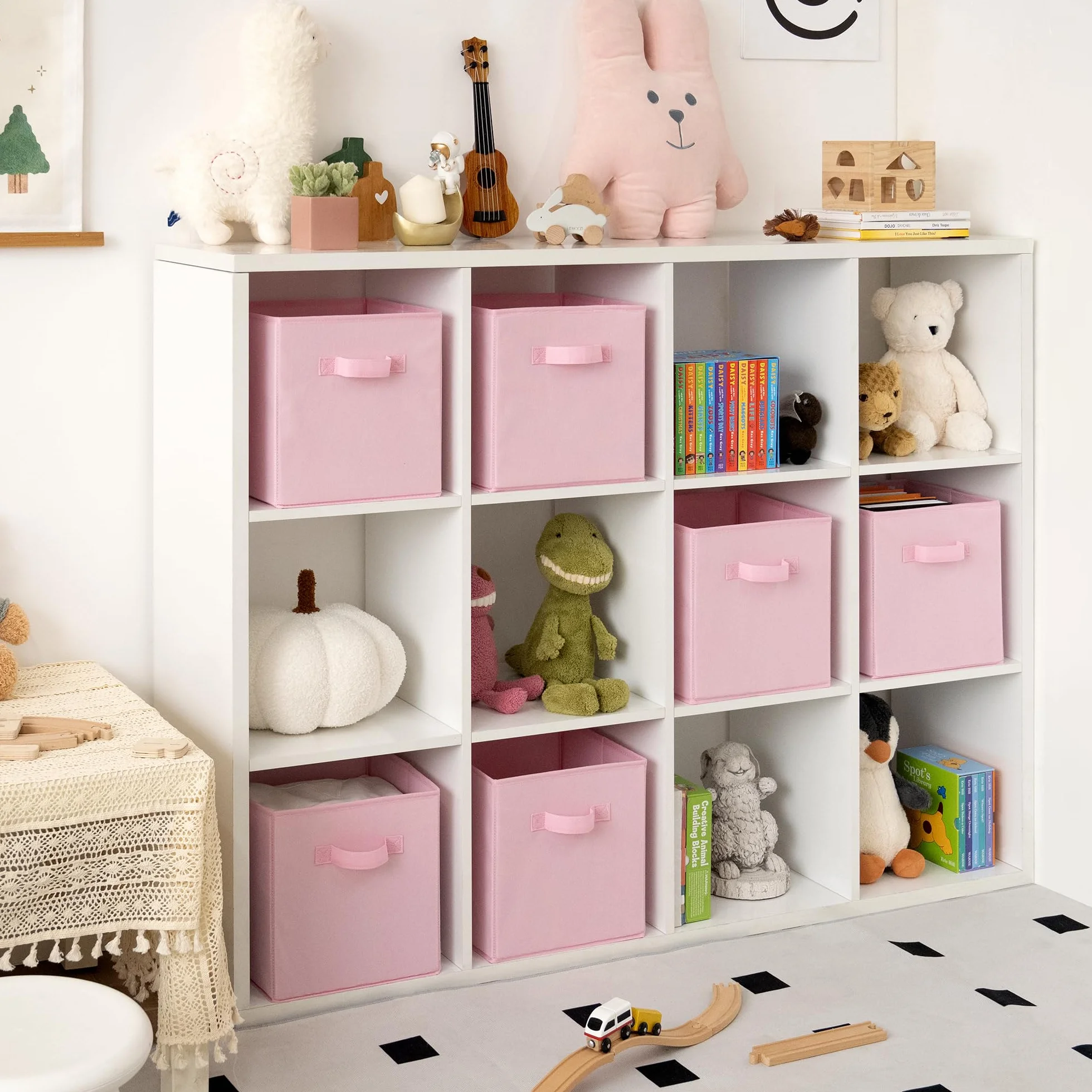 GRANNY SAYS Cubos Almacenaje, Pack de 6 Cubos de Almacenamiento 27x27, Cajas Almacenaje Tela, Cestas Organizadoras, Cajas Organizadoras Plegable, Kallax Accesorios, Cajas para Estanterias, Rosa