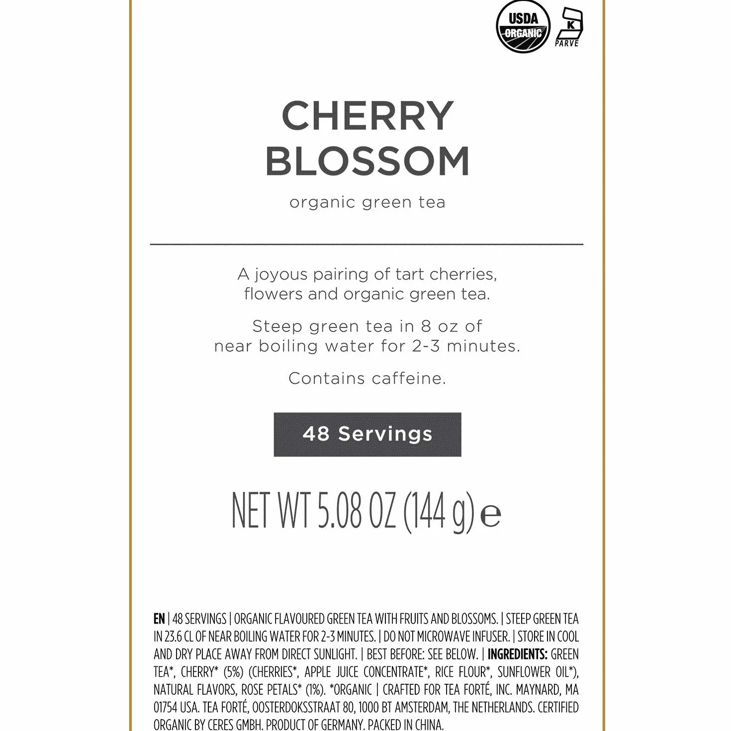 TEA Fortè Box 40 Piramidi Cherry Blossom Té Verde Fiori di Ciliegio