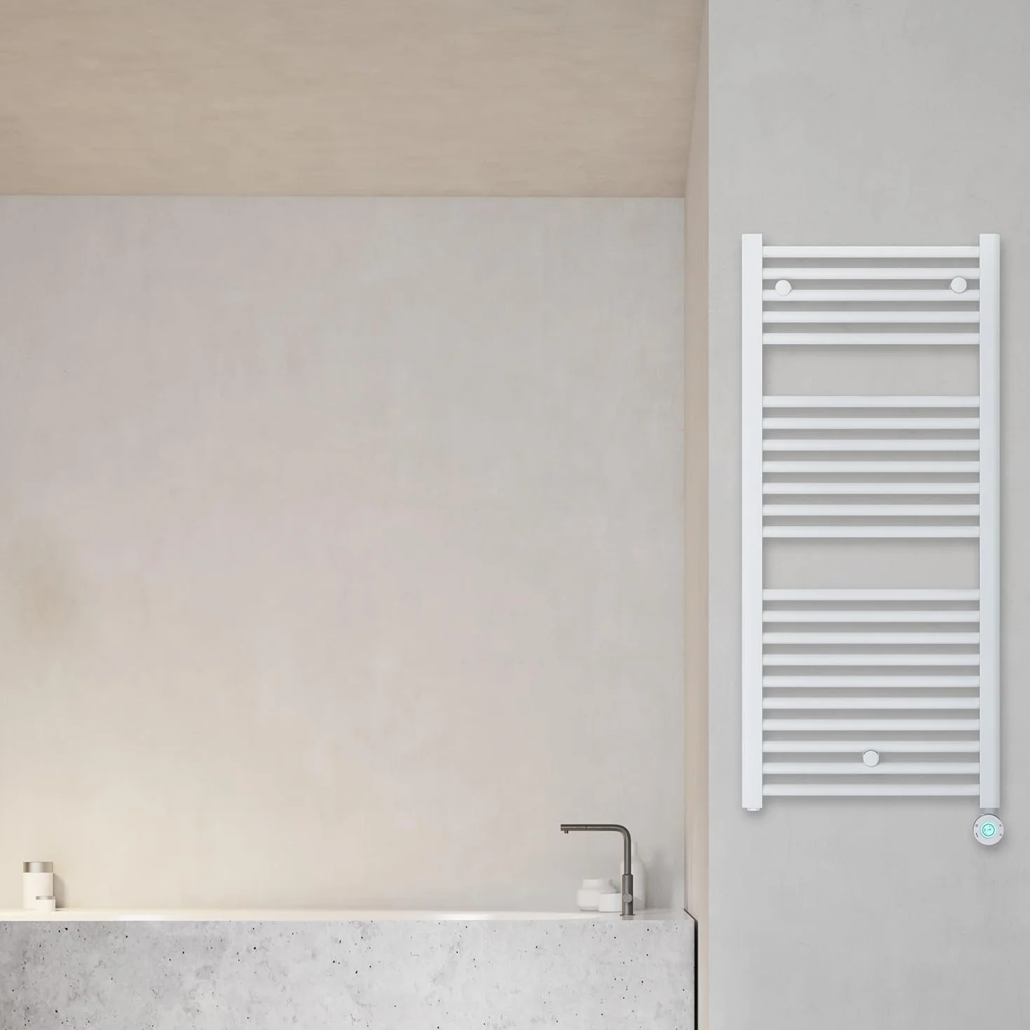 facula - Radiador Toallero Eléctrico Fluido WiFi Programable | Modos Confort, Noche y antihielo (Blanco, 1178x500mm)