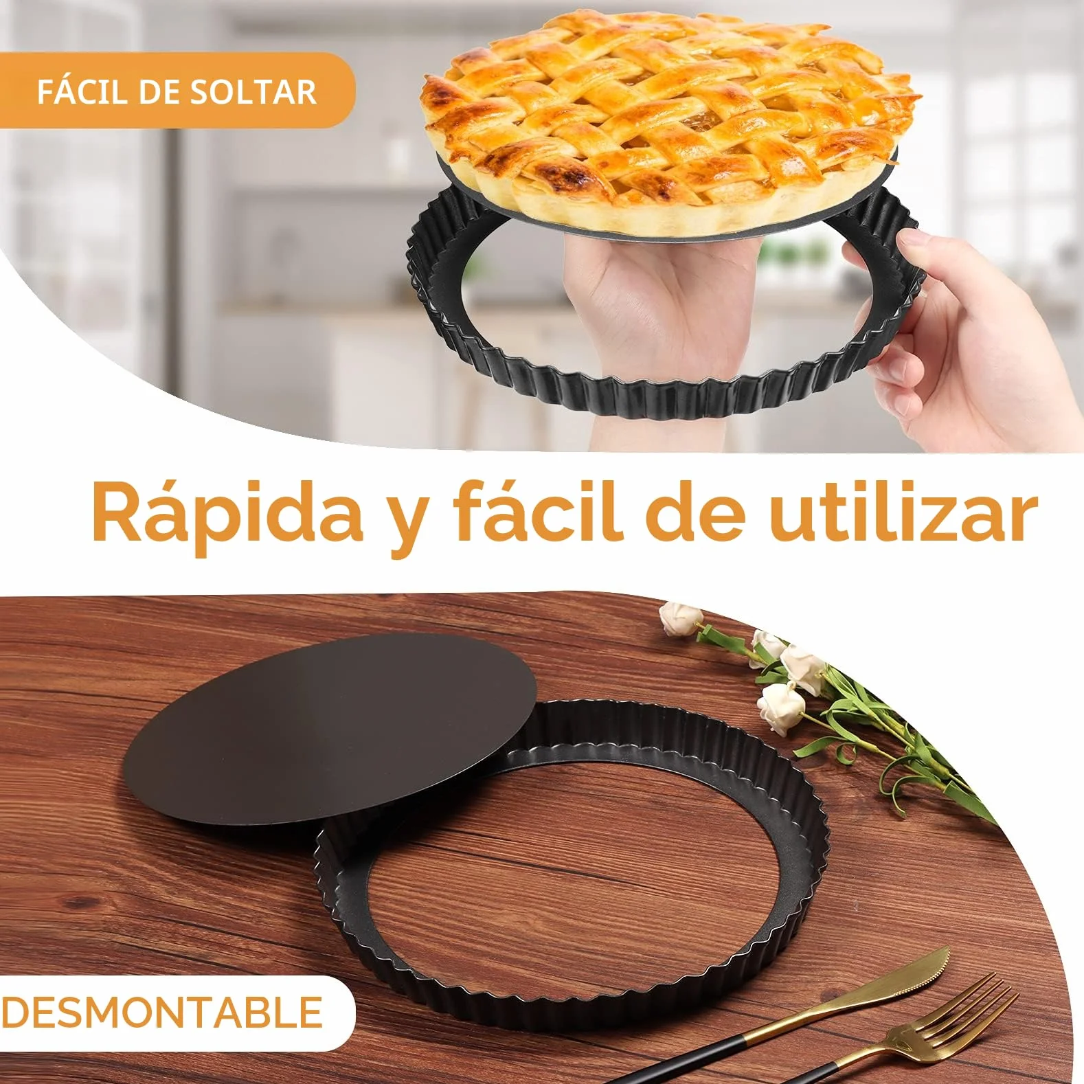 Molde para Quiche y Tarta con Base Extraíble Antiadherente 22cm - Redondo