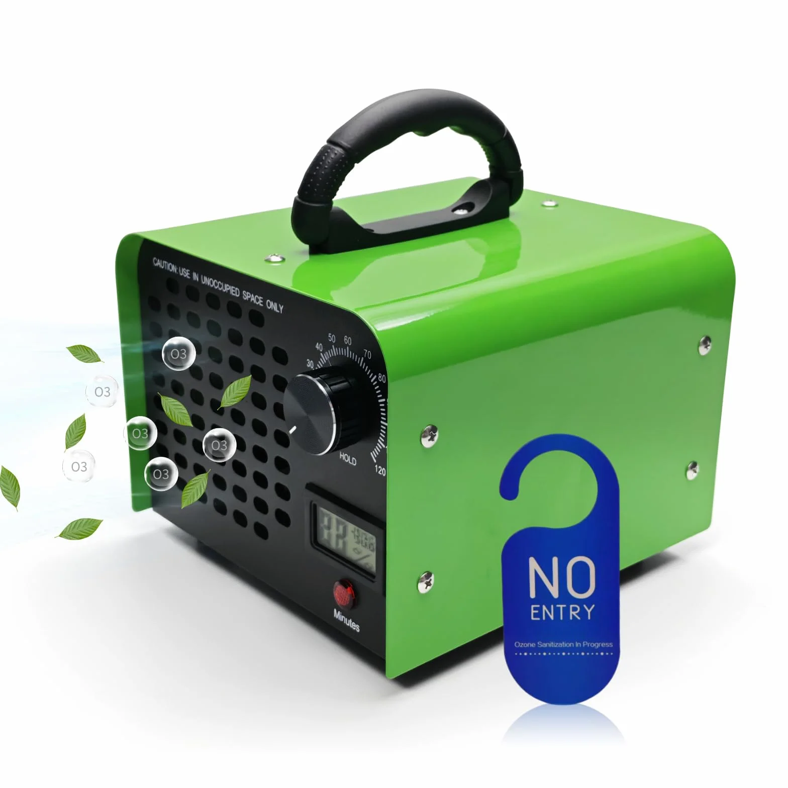 DawnMeet Generador de Ozono 40000mg/h 300㎡ Máquina Ozono Termohigrómetro Temporizador 120 Minutos Verde