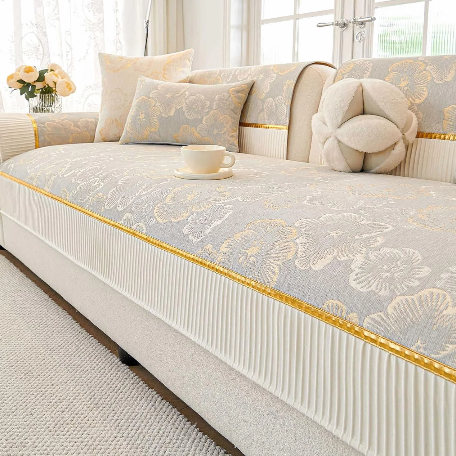 Chenilla Suave Funda Sofa Chaise Long 1 2 3 4 Plazas Protector Cubre Sofa,Niños Perros Gatos Amante de Las Mascotas,Suave al Tacto,con Diseño Antideslizante,Light Gray 1,110 * 210cm