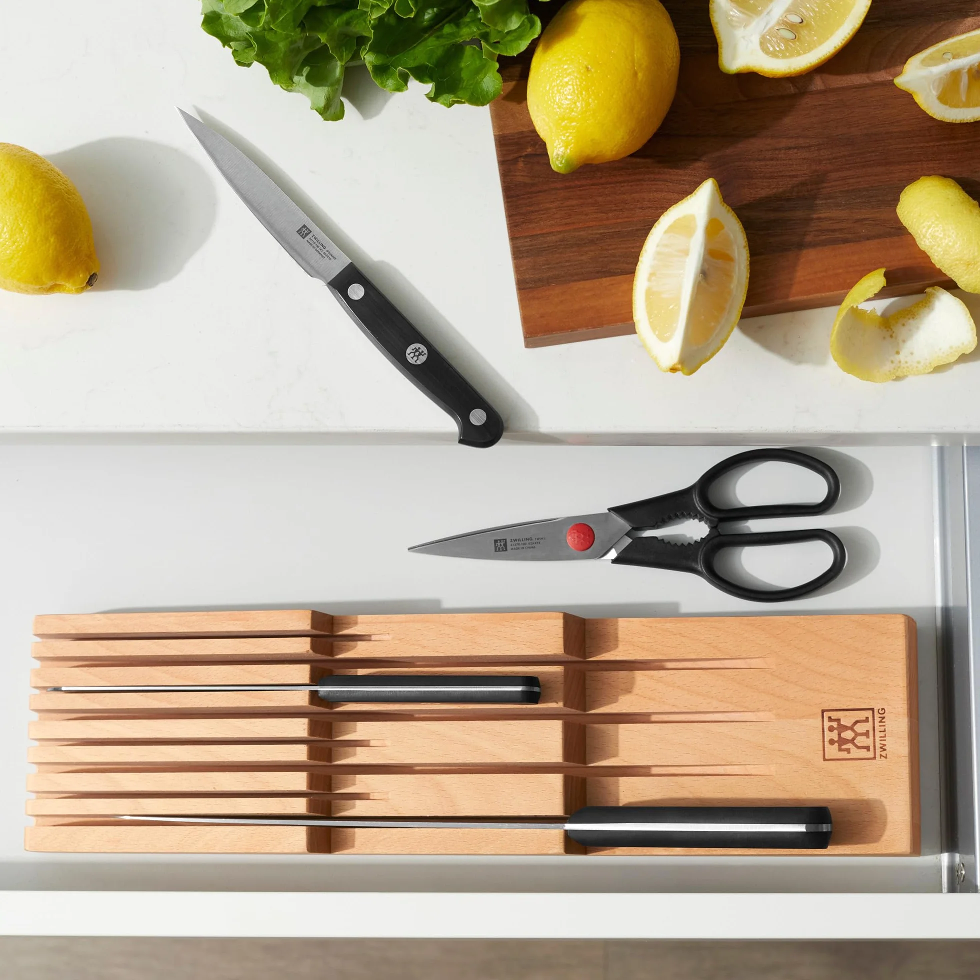 ZWILLING Organizador de cajón para cuchillos de cocina, Soporte de madera, 8 cuchillos, Marrón