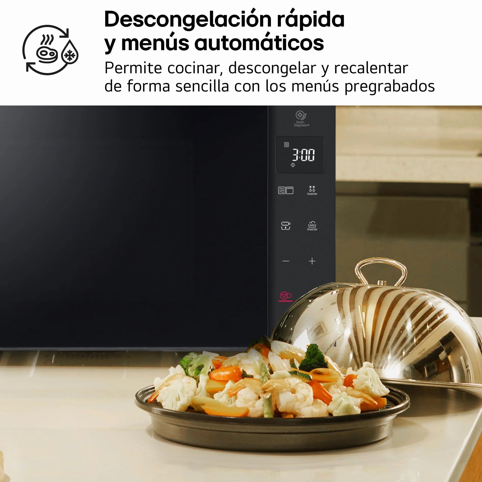LG MH7235GPS - Microondas con Grill 2 en 1, 32L, Smart Inverter 1200 W, Panel Táctil y Giratorio, Cocina Rápida y Uniforme, Display LED, Easy Clan, Ahorro Energético, Negro