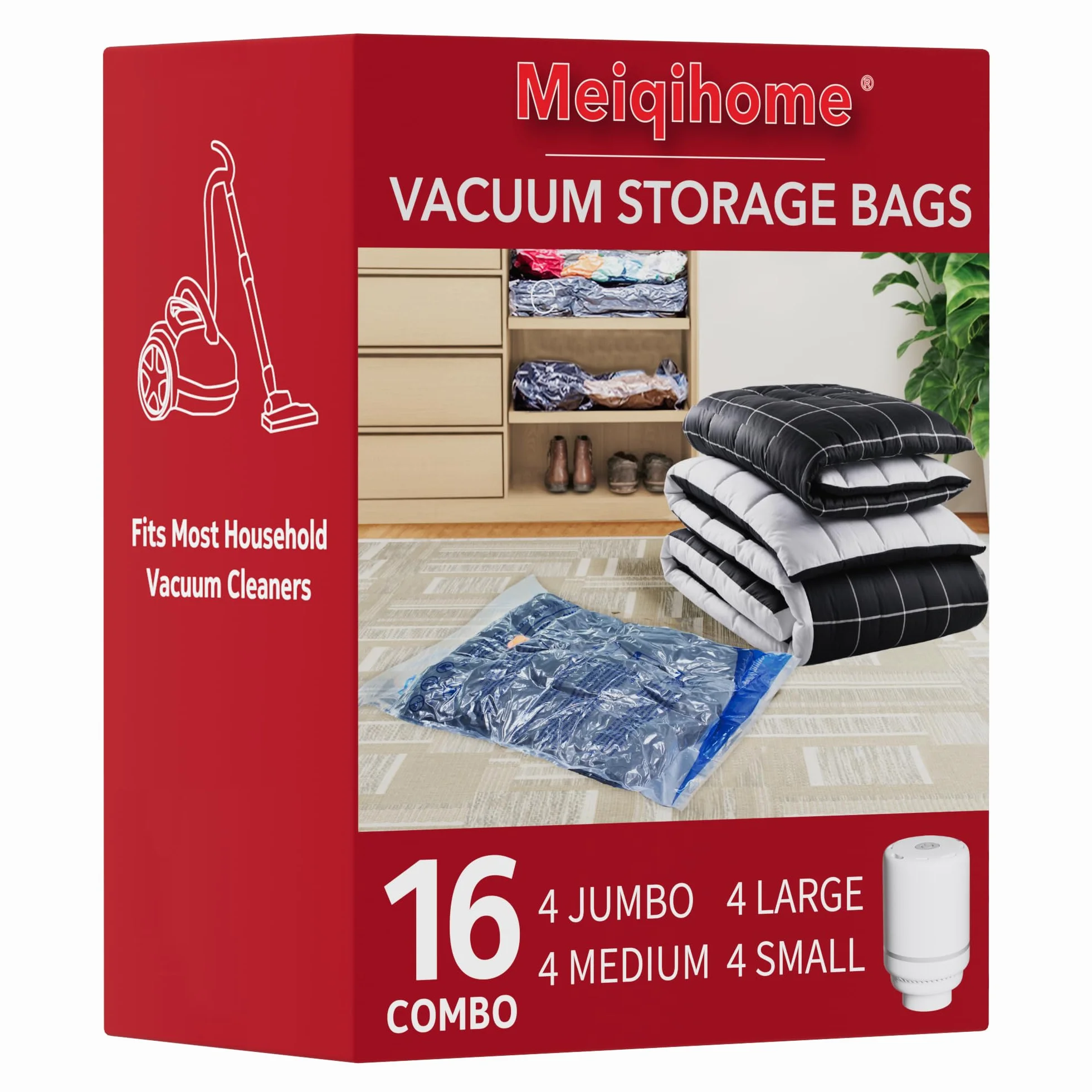 MEIQIHOME Juego de 16 Bolsas de Vacío con Bomba Eléctrica para Ropa, Mudanza y Viaje