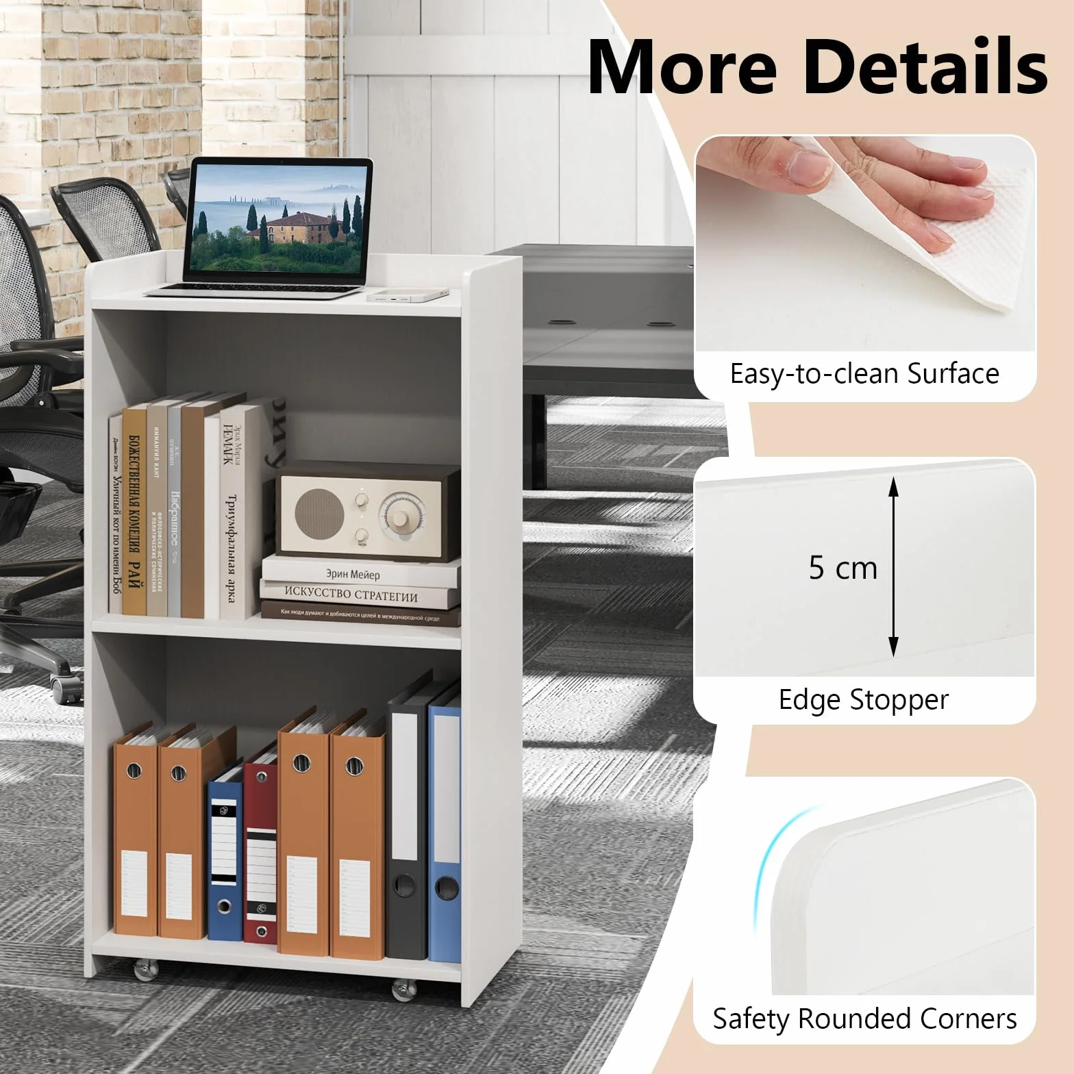 GIANTEX Atril portátil con ruedas con cerradura, podio de madera, escritorio de pie para sala de reuniones, escuela e iglesia, 57,5 x 37 x 105 cm (blanco)