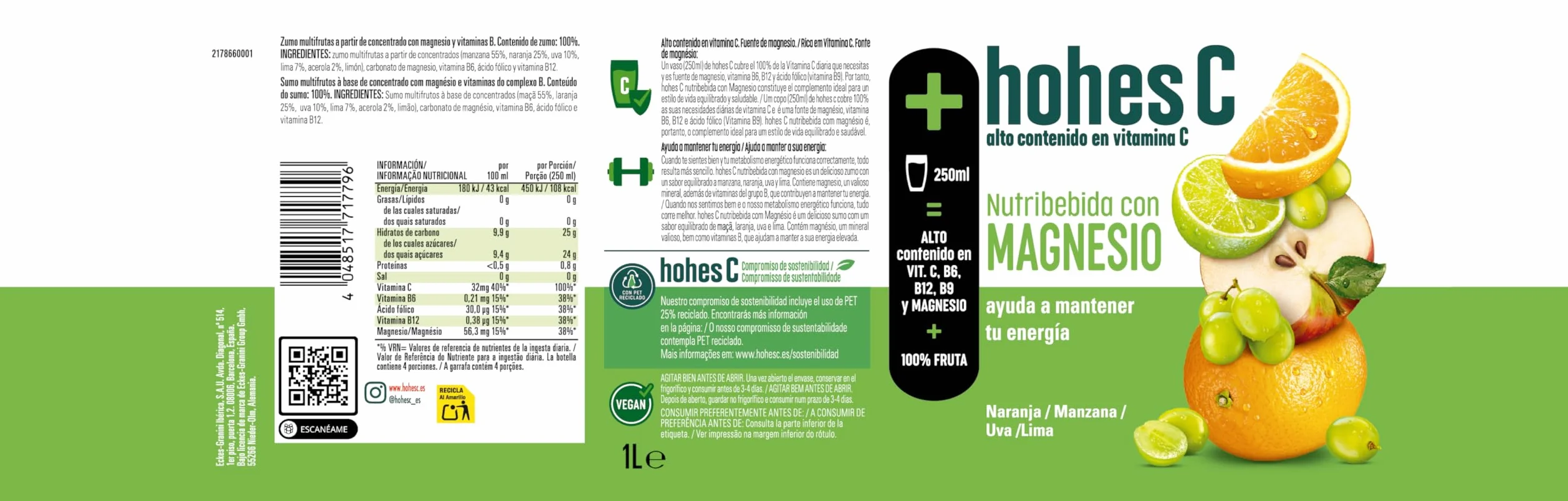 hohes C Plus Magnesio Nutribebida con Magnesio y Vitamina C Zumo 100% natural 1L