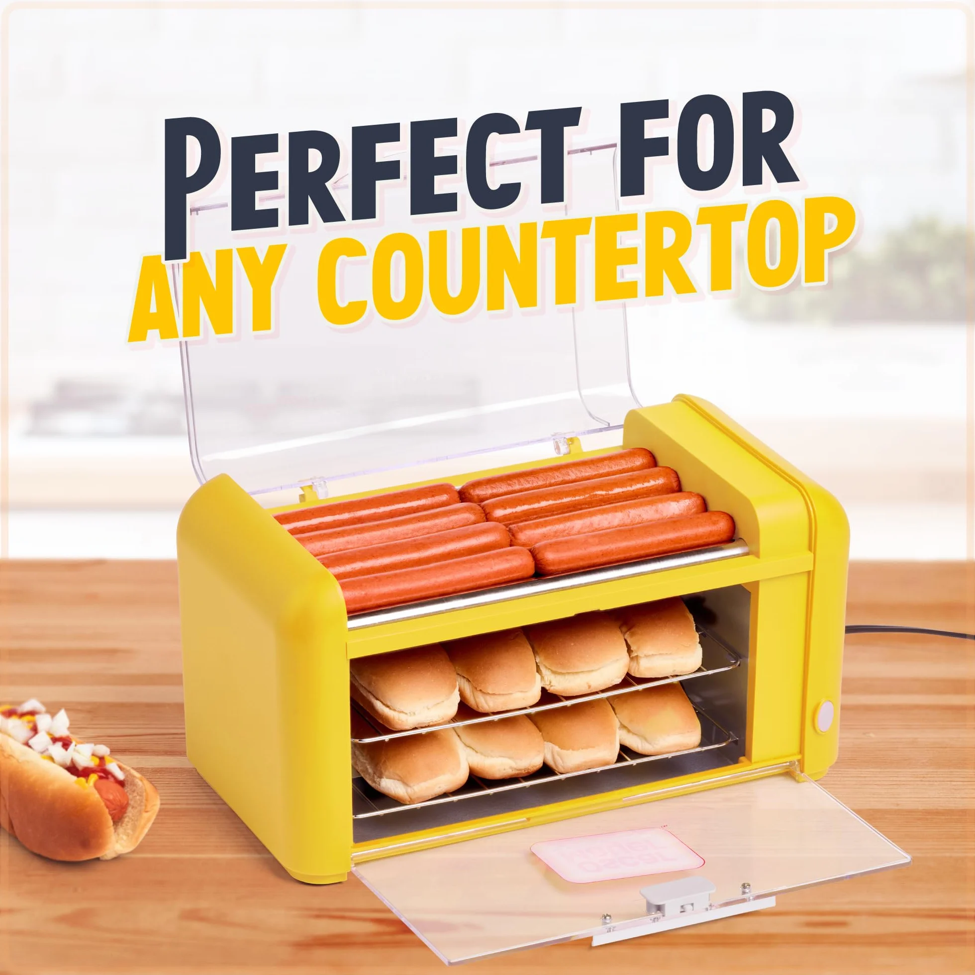 Oscar Mayer Calentador de rodillo y bollos para perros calientes, acero inoxidable, antiadherente