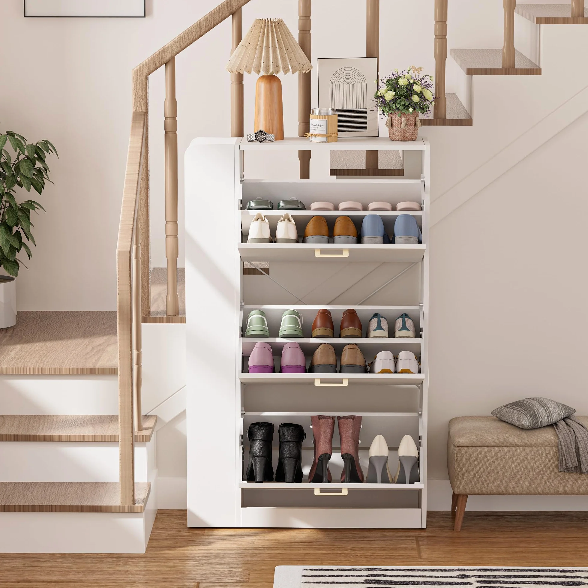 Mueble Zapatero 3 Puertas Zapatero Estrecho con 3 Compartimentos para 18-24 Pares de Zapatos, Armarios Zapatos para Sala de Estar, Pasillo de Entrada, 73,5x24x118cm Blanco