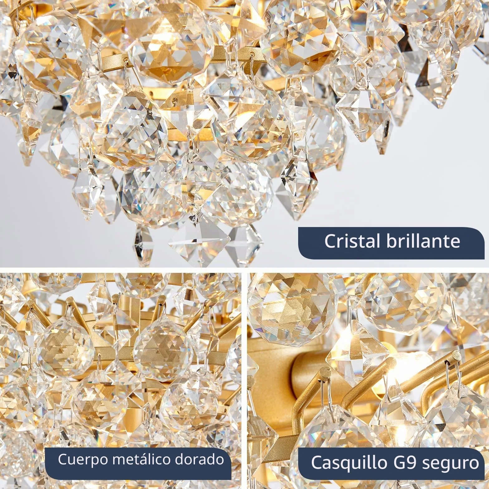 BESTIER Oro Colgante Moderno Candelabro Cristal Iluminación de Gota de Lluvia Lámpara de Techo Lámpara para Comedor Baño Dormitorio Sala de estar 4 bombillas G9 Requeridas D28cm x H30cm