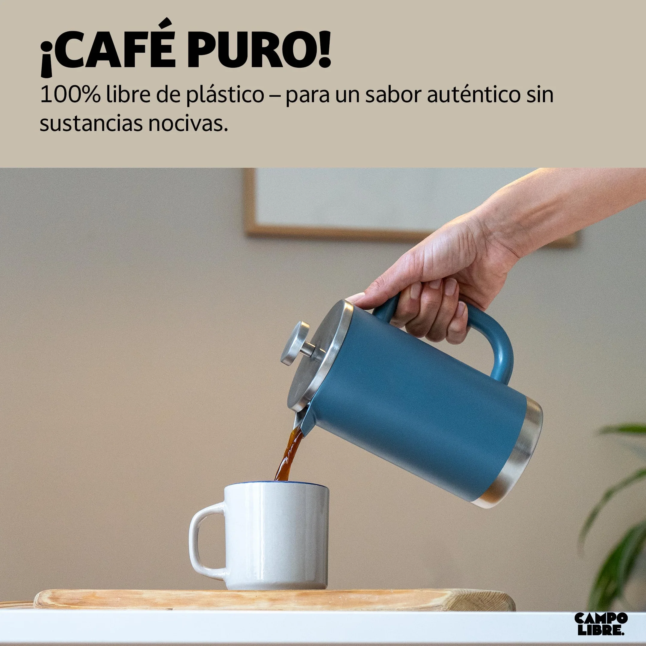 Campo Libre.® GIORGIO – Cafetera Francesa de Acero Inoxidable, Doble Pared Aislada, Sin Plástico – Prensa Francesa Térmica con Filtro Extra – Apta para Lavavajillas – Verde. 600ml