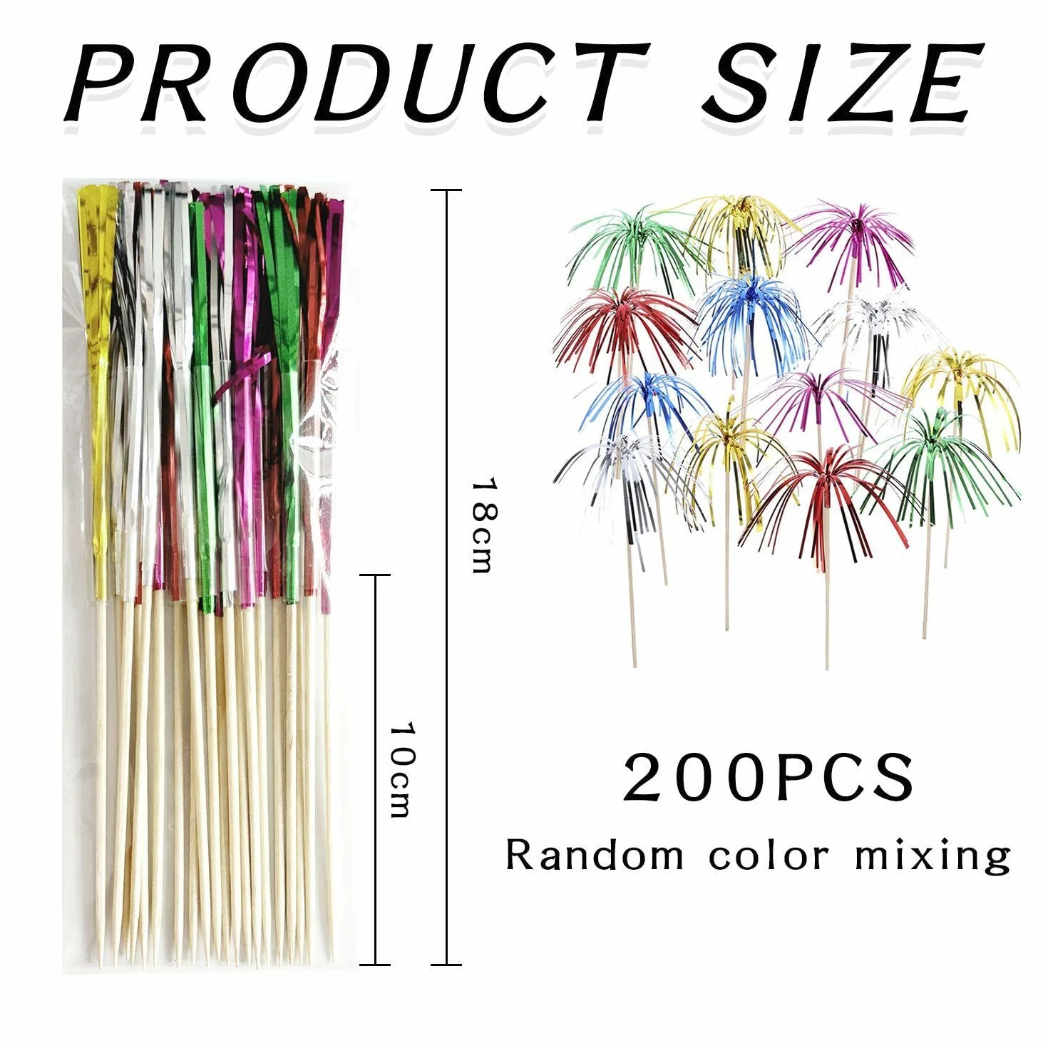 200 Piezas De Inserciones De Fuegos Artificiales, Inserciones De Cócteles, Accesorios De Decoración De Cócteles, Palos De Decoración De Pasteles, Palos Decorativos De Fuegos Artificiales