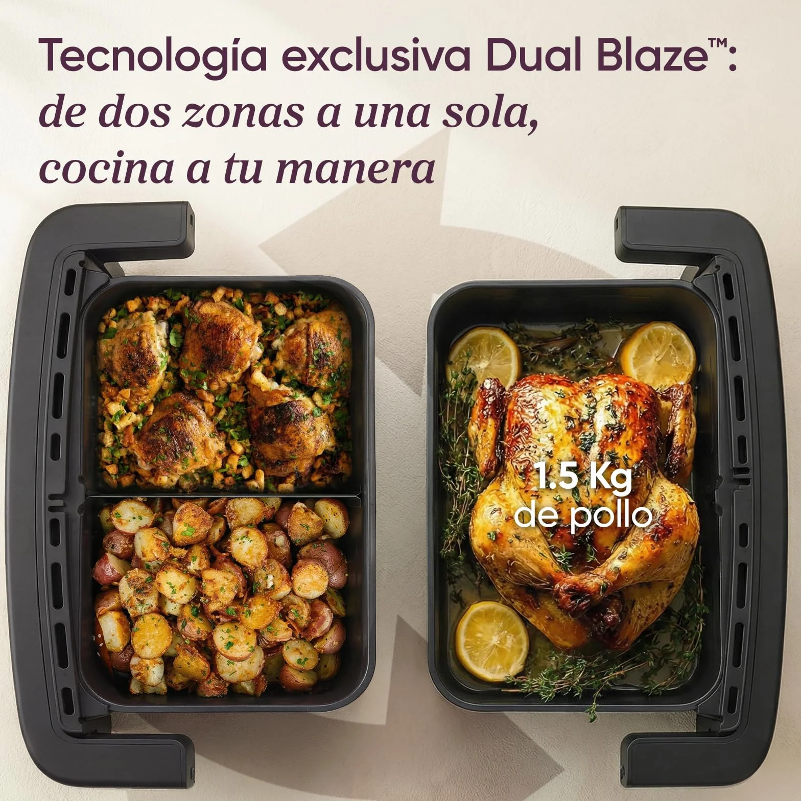 Cosori Dual Blaze Twinfry Freidora de Aire 8,6 Litros Doble Cesta 2700W Revestimiento Cerámico sin PFAS 6 en 1