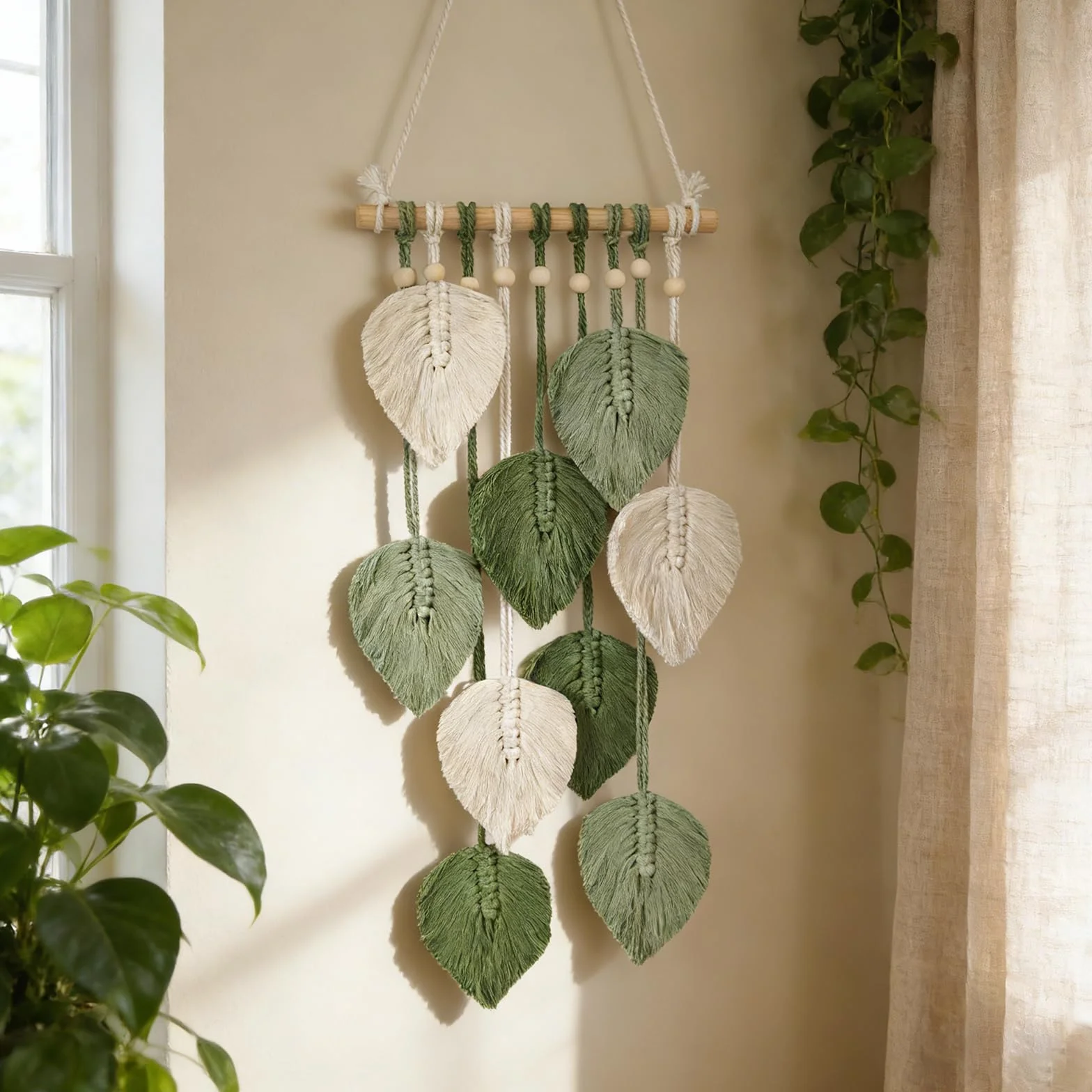 Tapiz de Macramé Boho Hecho a Mano Algodón Natural para Decoración de Pared Dormitorio