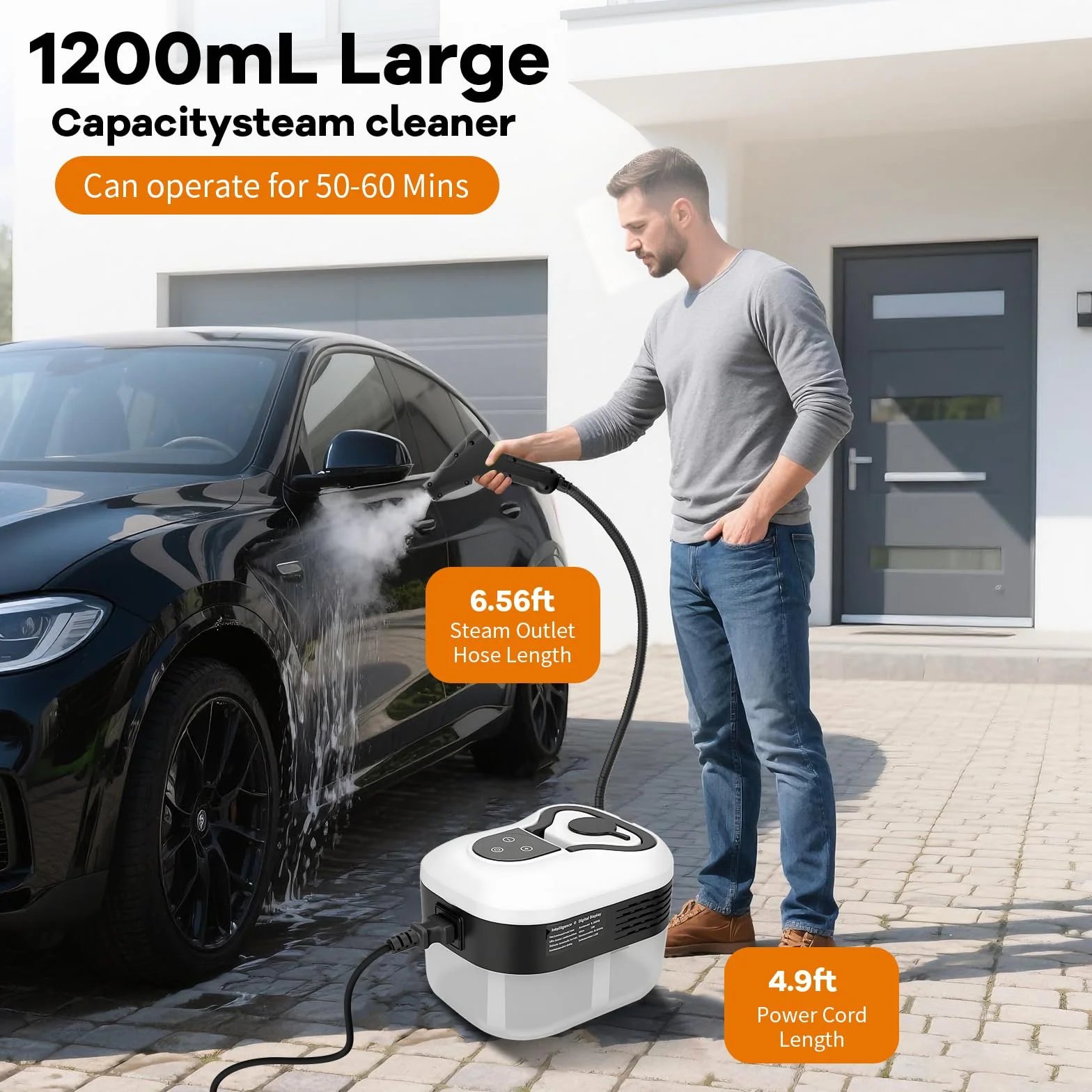Limpiador de Vapor 2500W 3.5Bar 1200ml 6 Velocidades 15s Calentamiento
